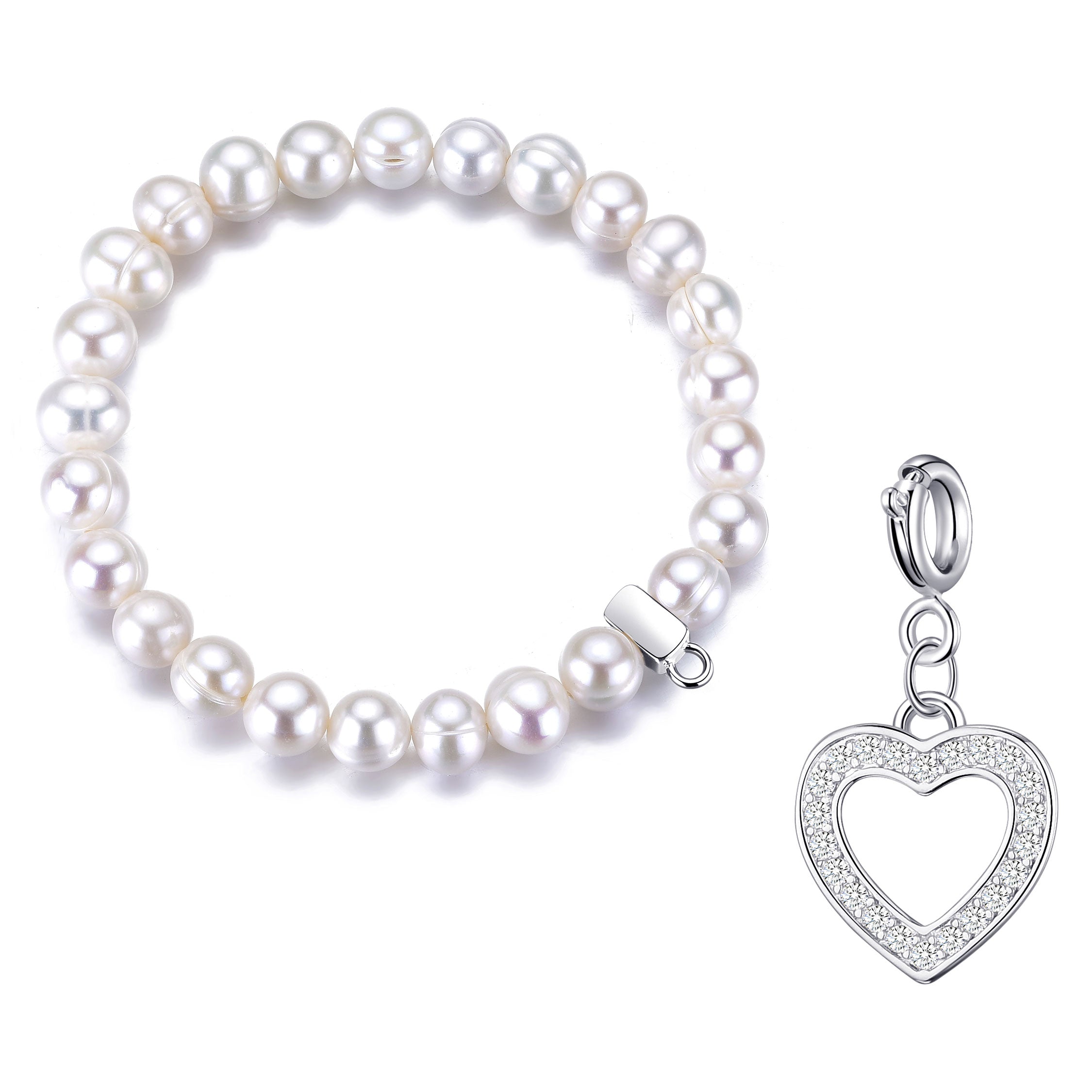 Freshwater Baroque Pearl Stretch Bracelet with Charm Created with Zircondia® Crystals