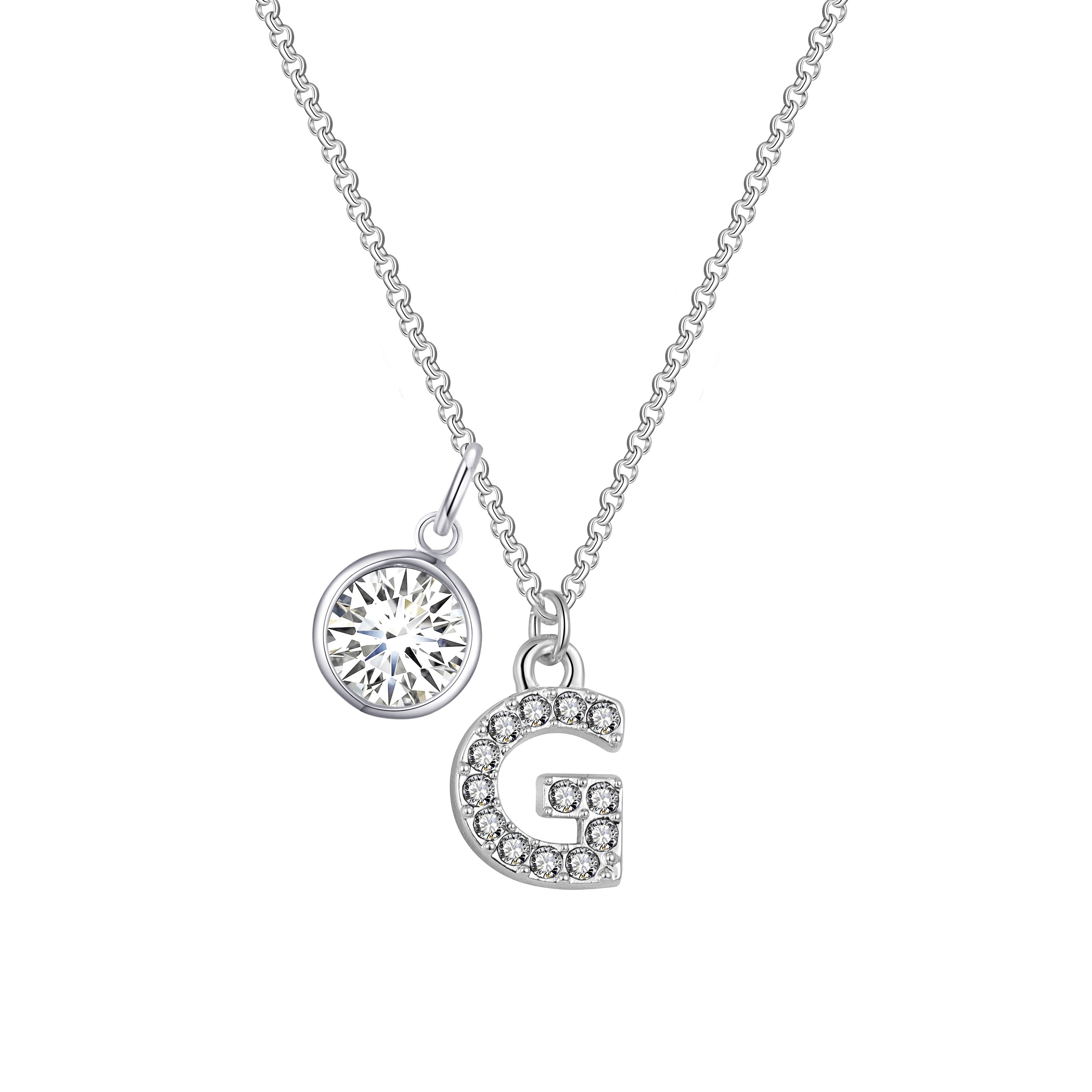 Birthstone Pave Initial Necklace Letter G Created with Zircondia® Crystals