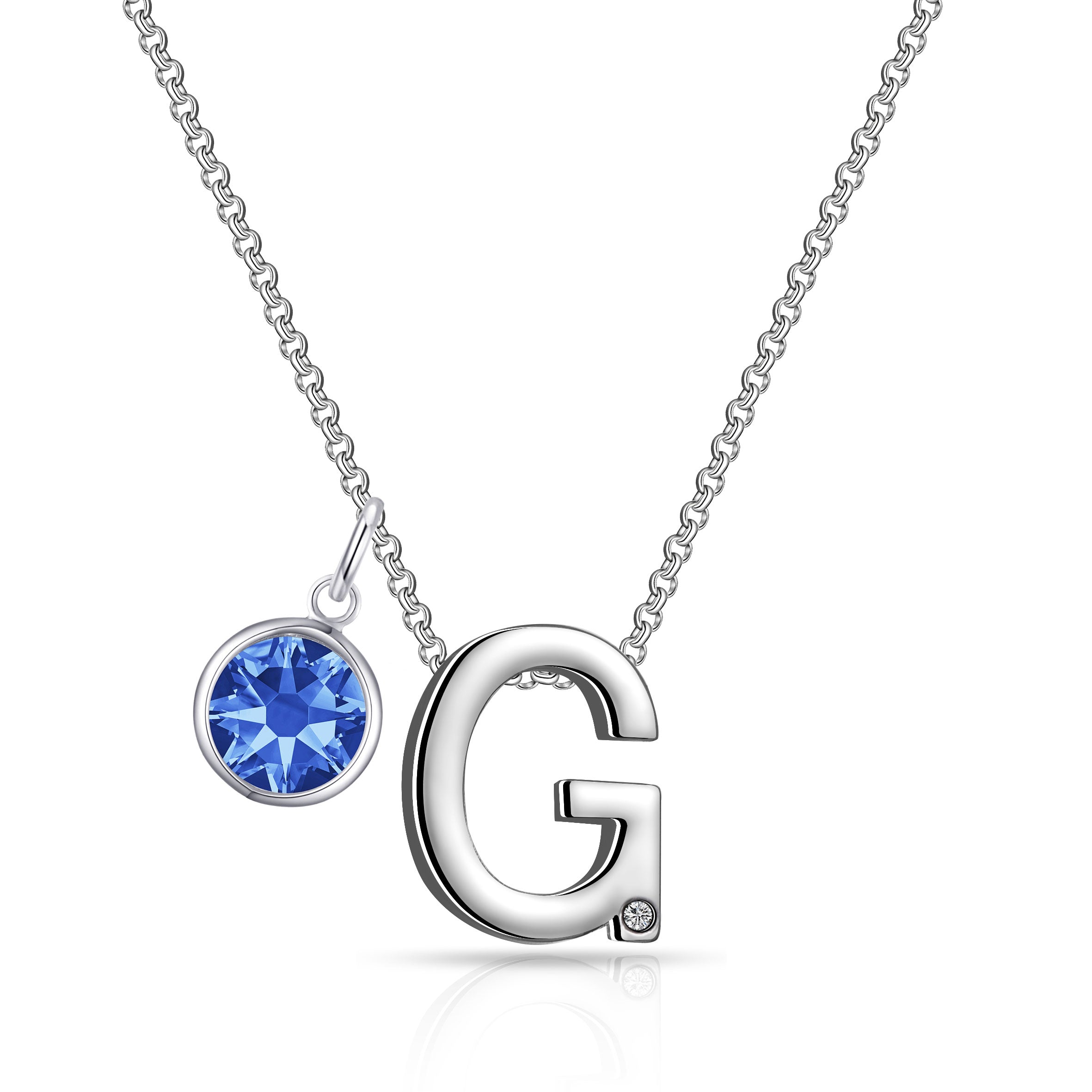 Birthstone Initial Necklace Letter G Created with Zircondia® Crystals