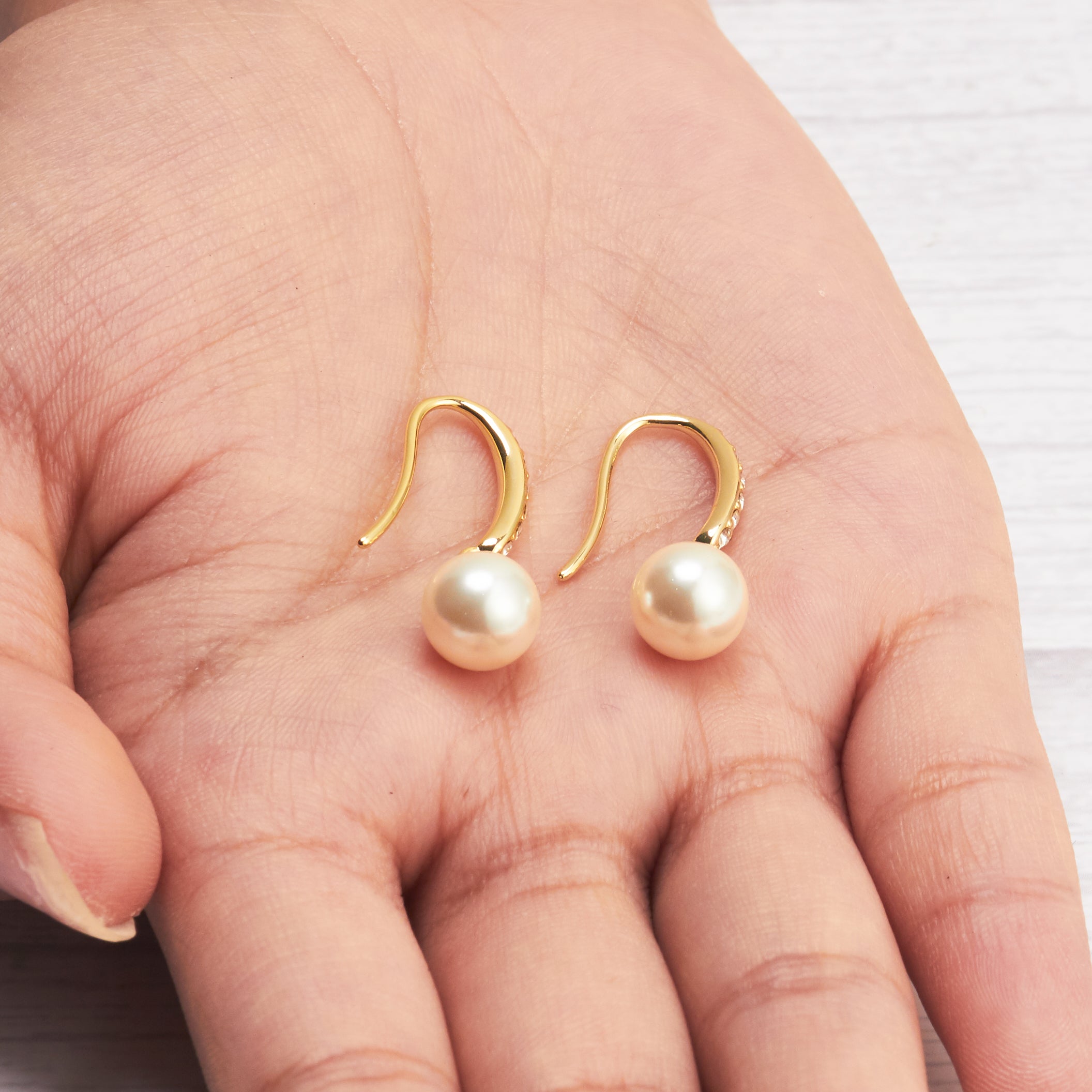 Gold Plated Pearl Drop Earrings Created with Zircondia® Crystals