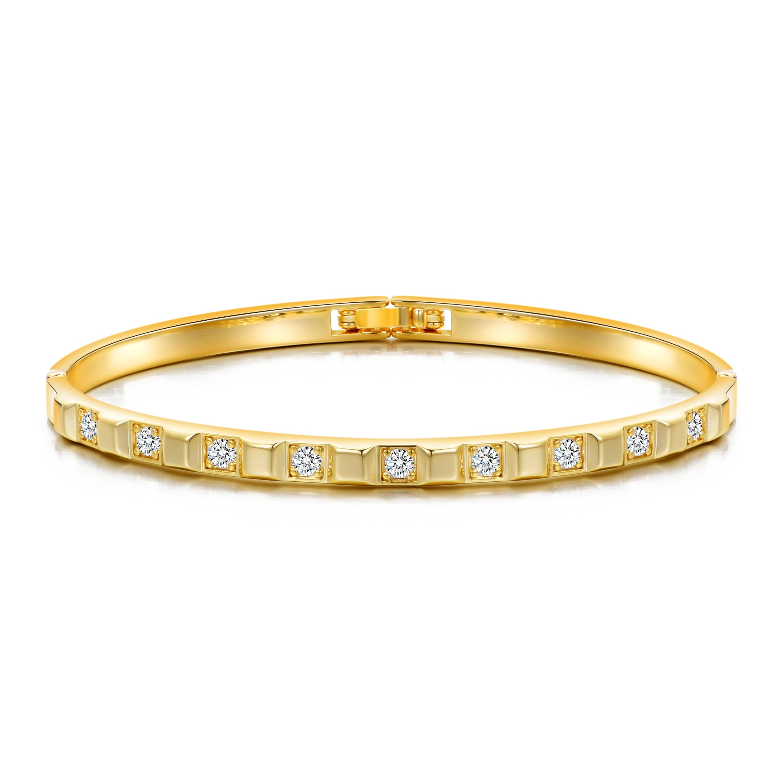 Gold Plated Cubic Bangle Created with Zircondia® Crystals by Philip Jones Jewellery