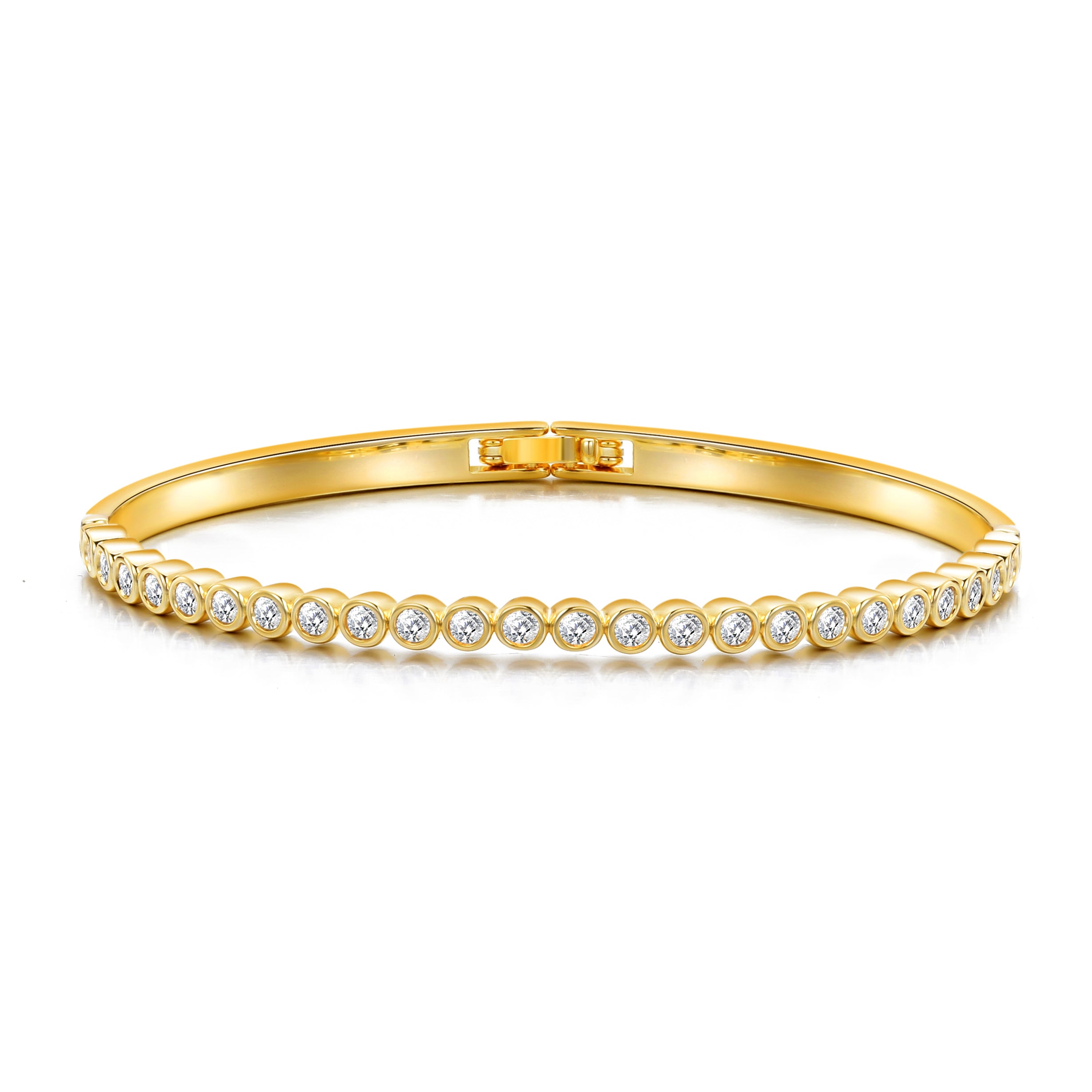 Gold Plated Tennis Bangle Created with Zircondia® Crystals by Philip Jones Jewellery