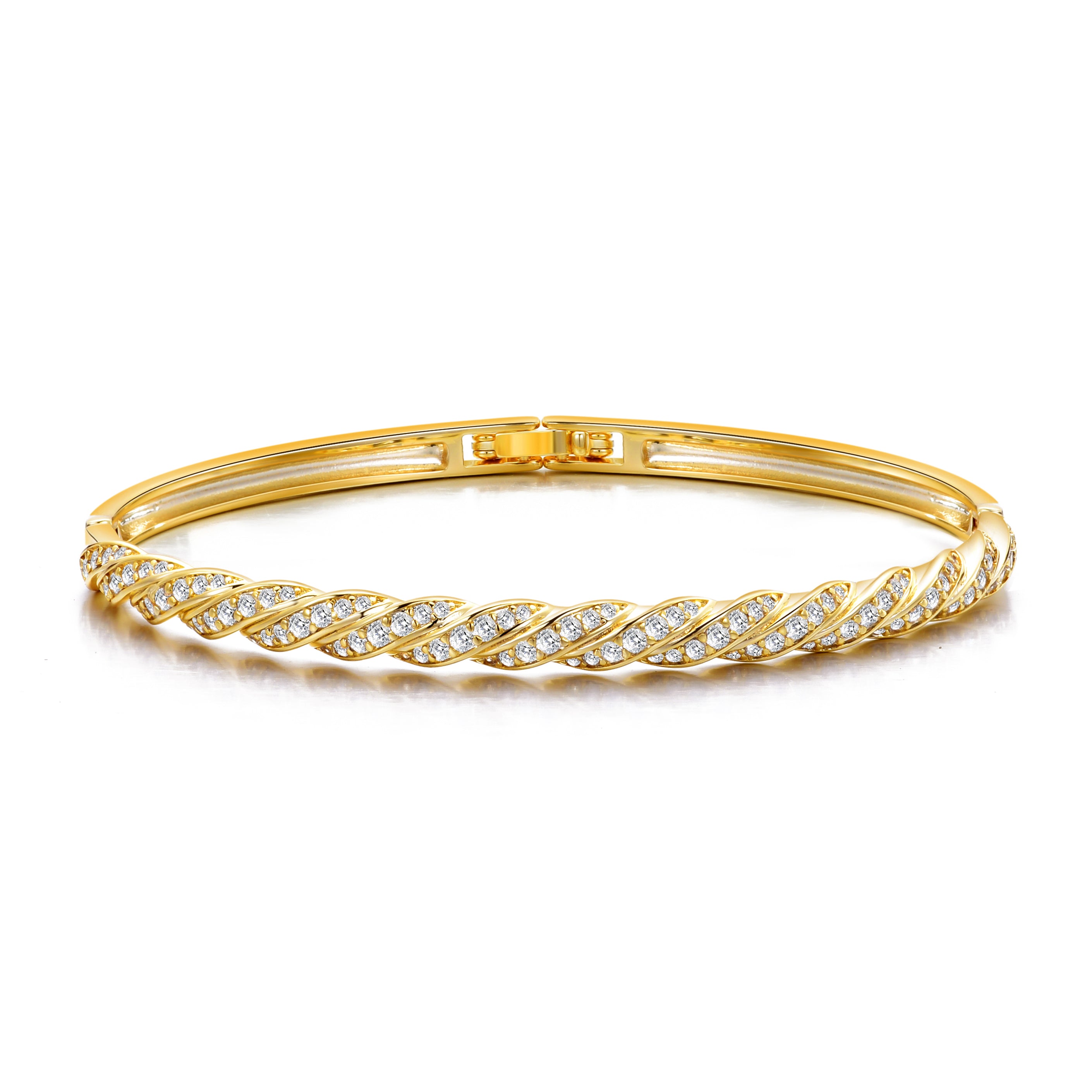 Gold Plated Twist Bangle Created with Zircondia® Crystals by Philip Jones Jewellery