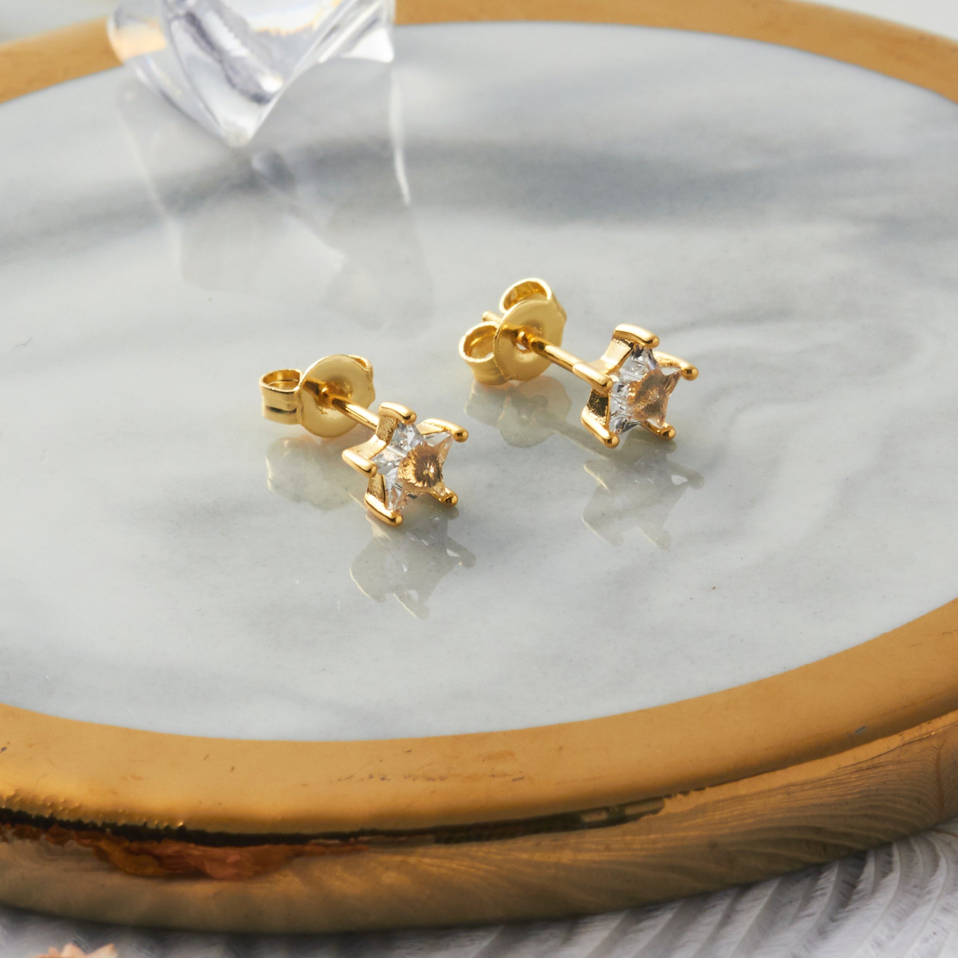 Gold Plated Star Earrings Created with Zircondia® Crystals