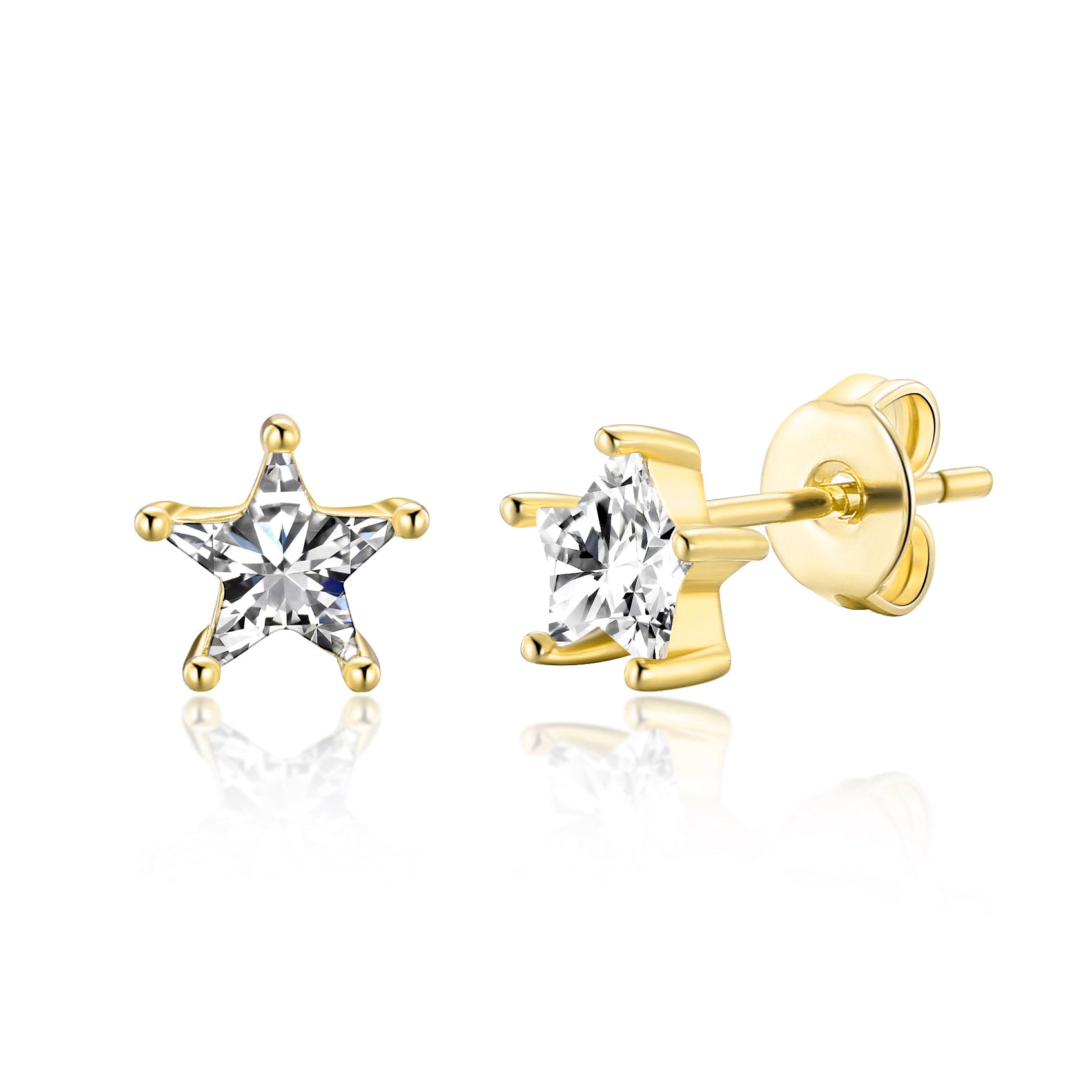 Gold Plated Star Earrings Created with Zircondia® Crystals by Philip Jones Jewellery