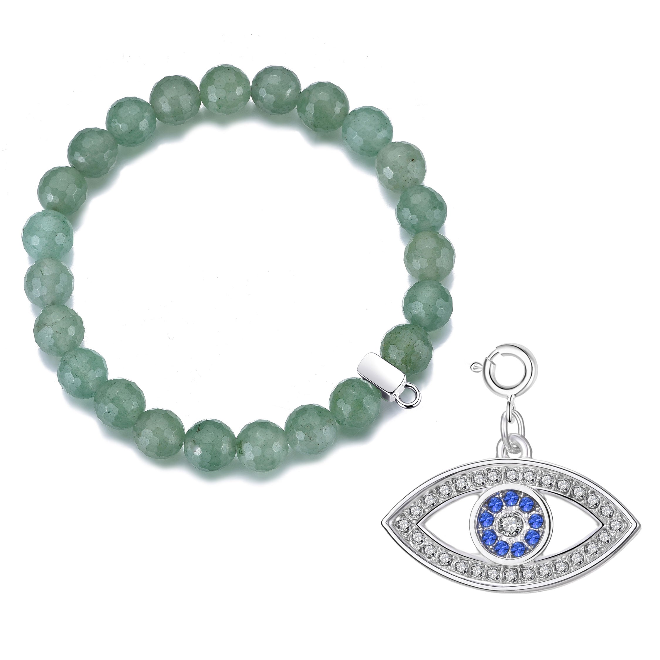 Faceted Green Aventurine Gemstone Bracelet with Charm Created with Zircondia® Crystals