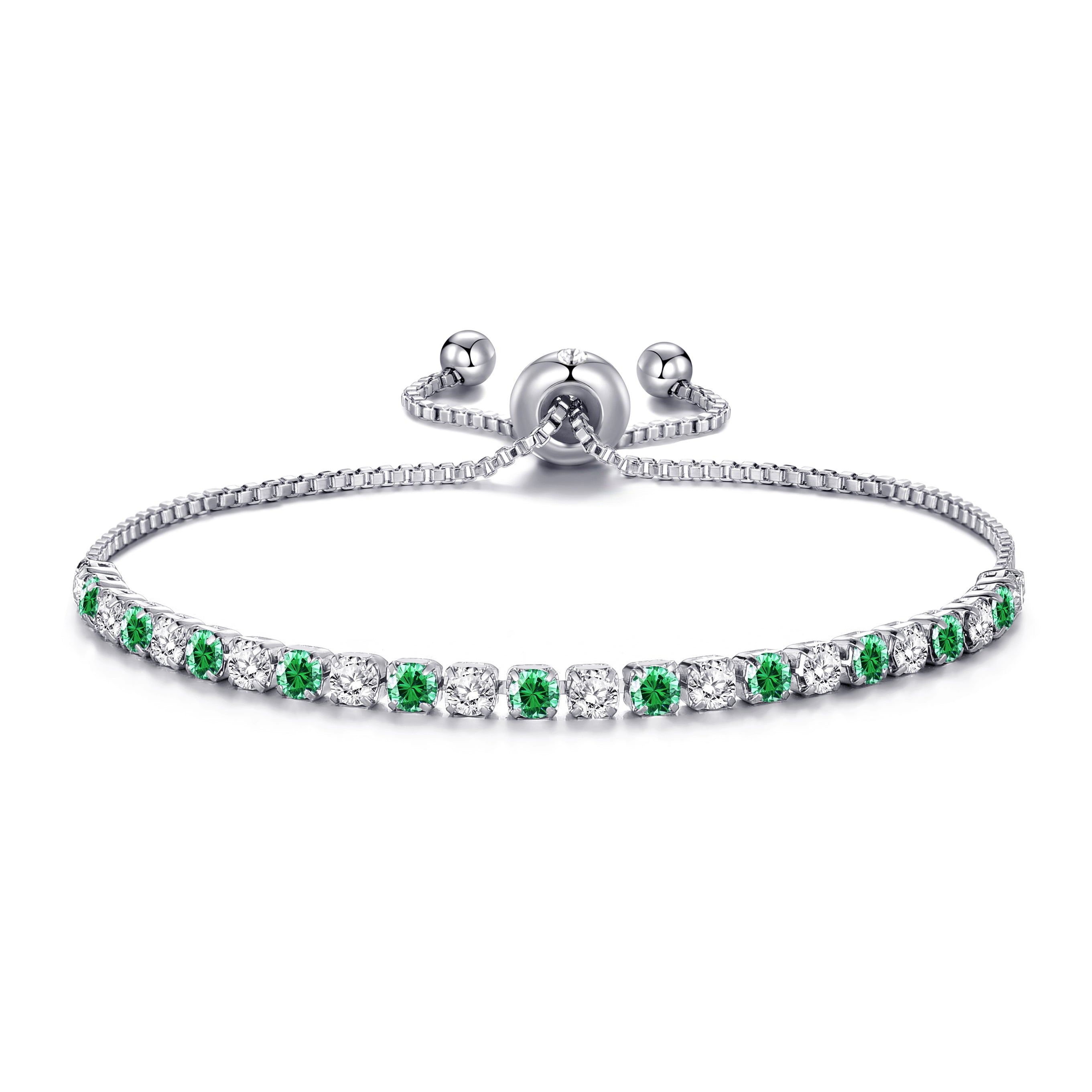 Silver Plated Adjustable Green Tennis Bracelet Created with Zircondia® Crystals by Philip Jones Jewellery