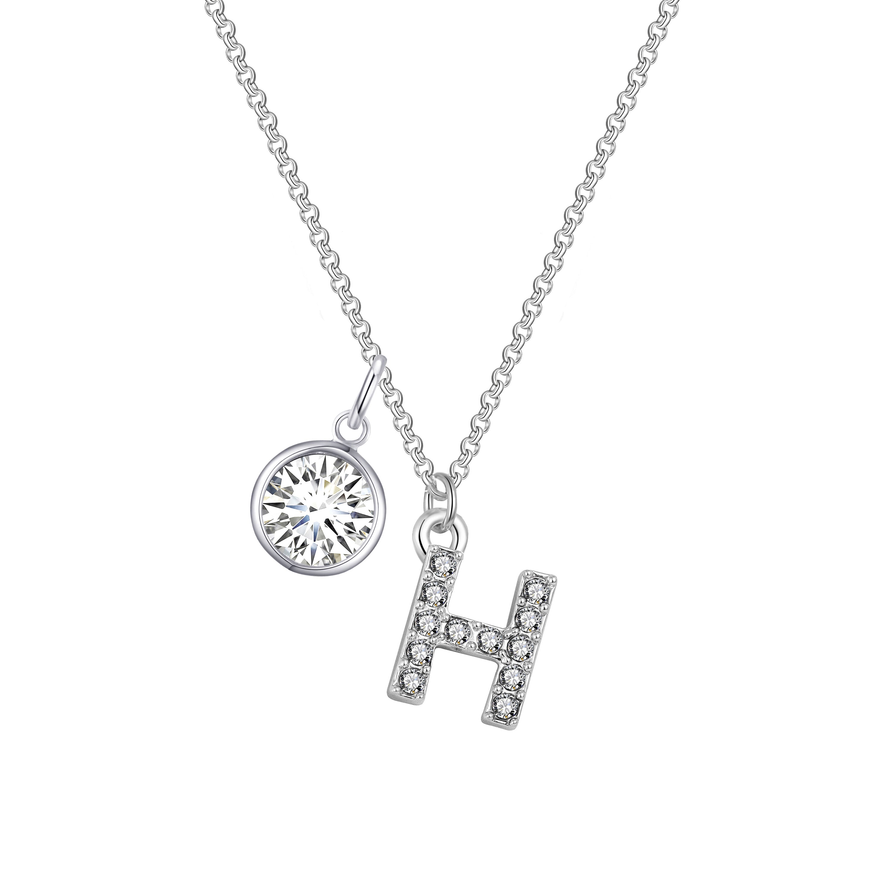 Birthstone Pave Initial Necklace Letter H Created with Zircondia® Crystals