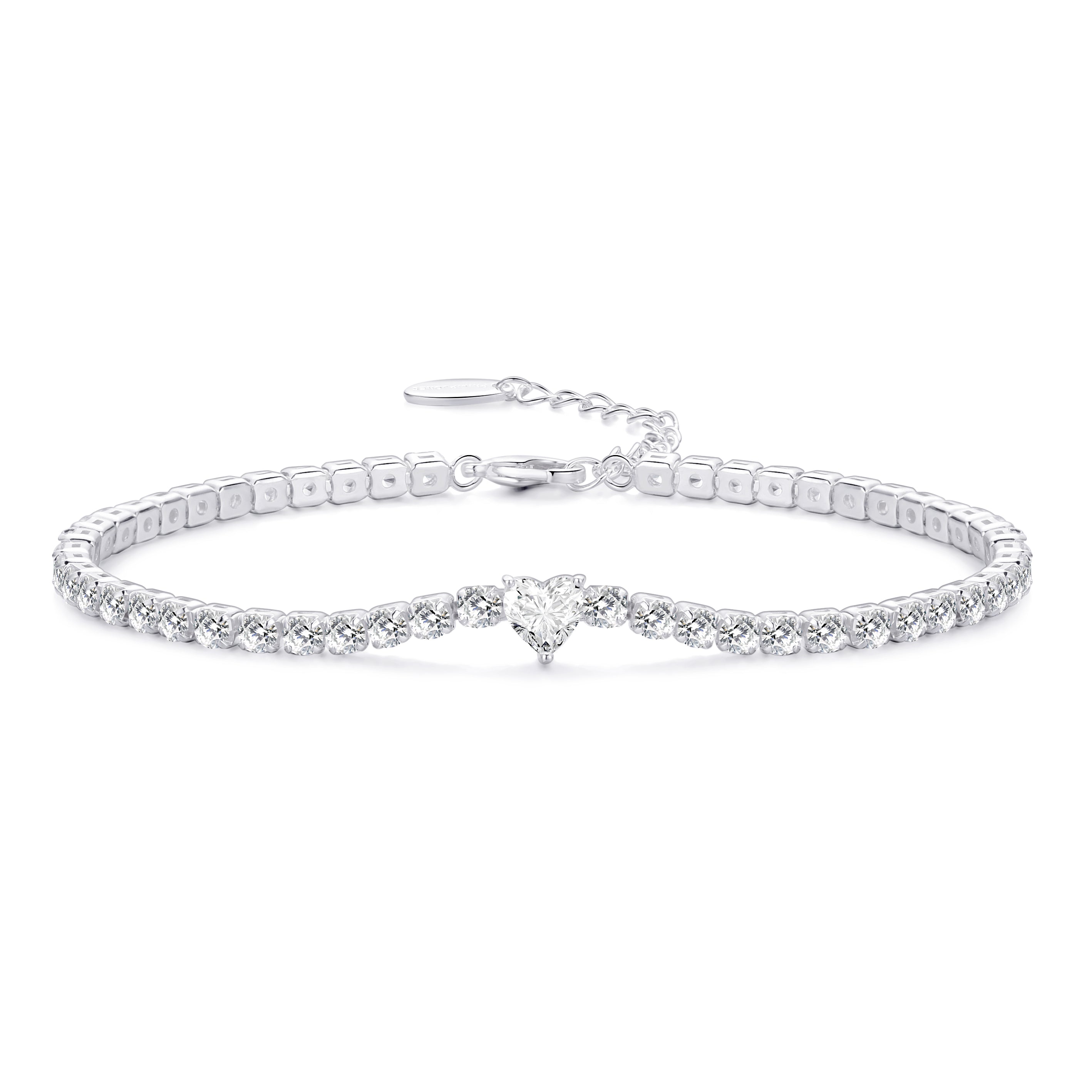 Heart Solitaire Tennis Bracelet Created with Zircondia® Crystals by Philip Jones Jewellery