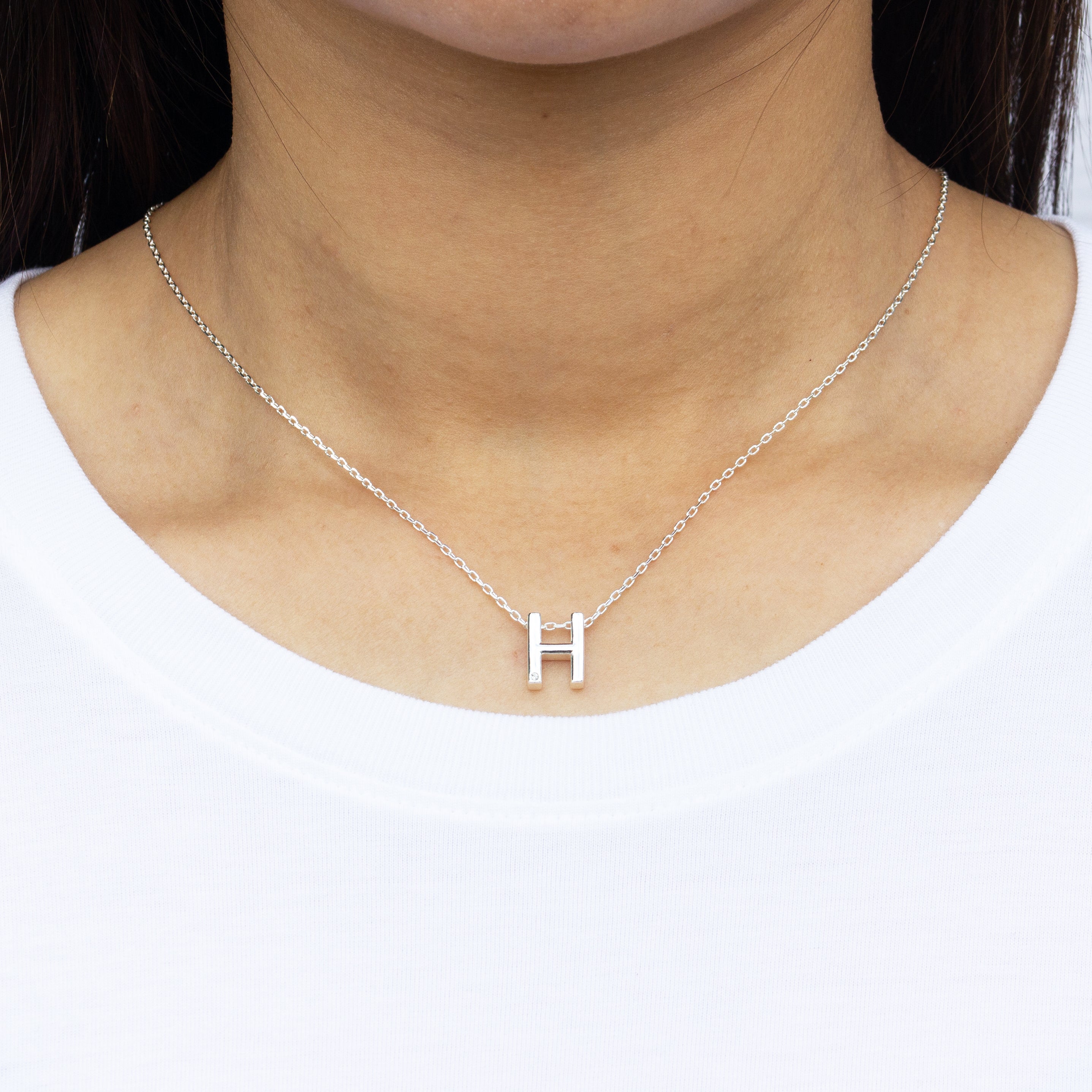 Initial Necklace Letter H Created with Zircondia® Crystals