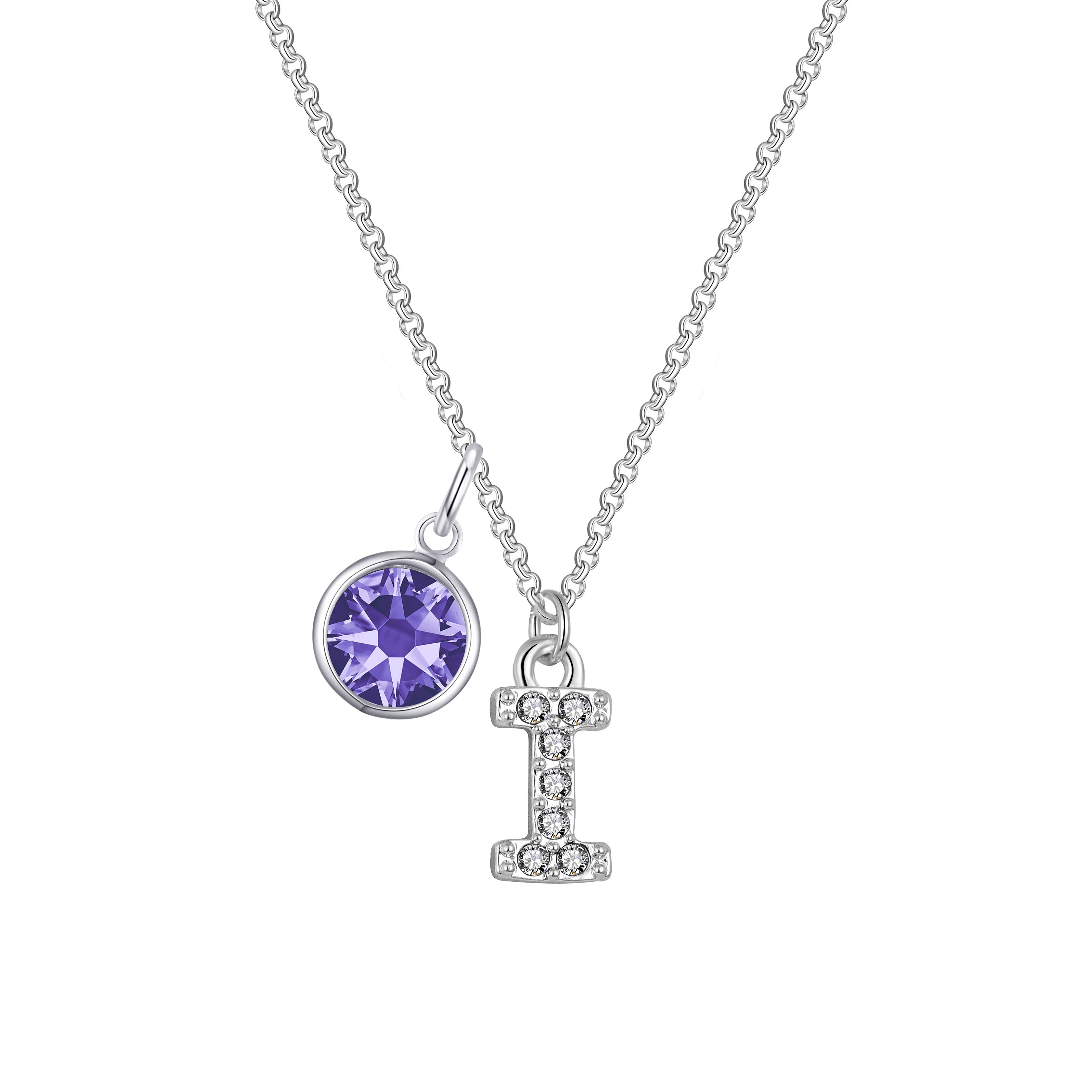 Birthstone Pave Initial Necklace Letter I Created with Zircondia® Crystals