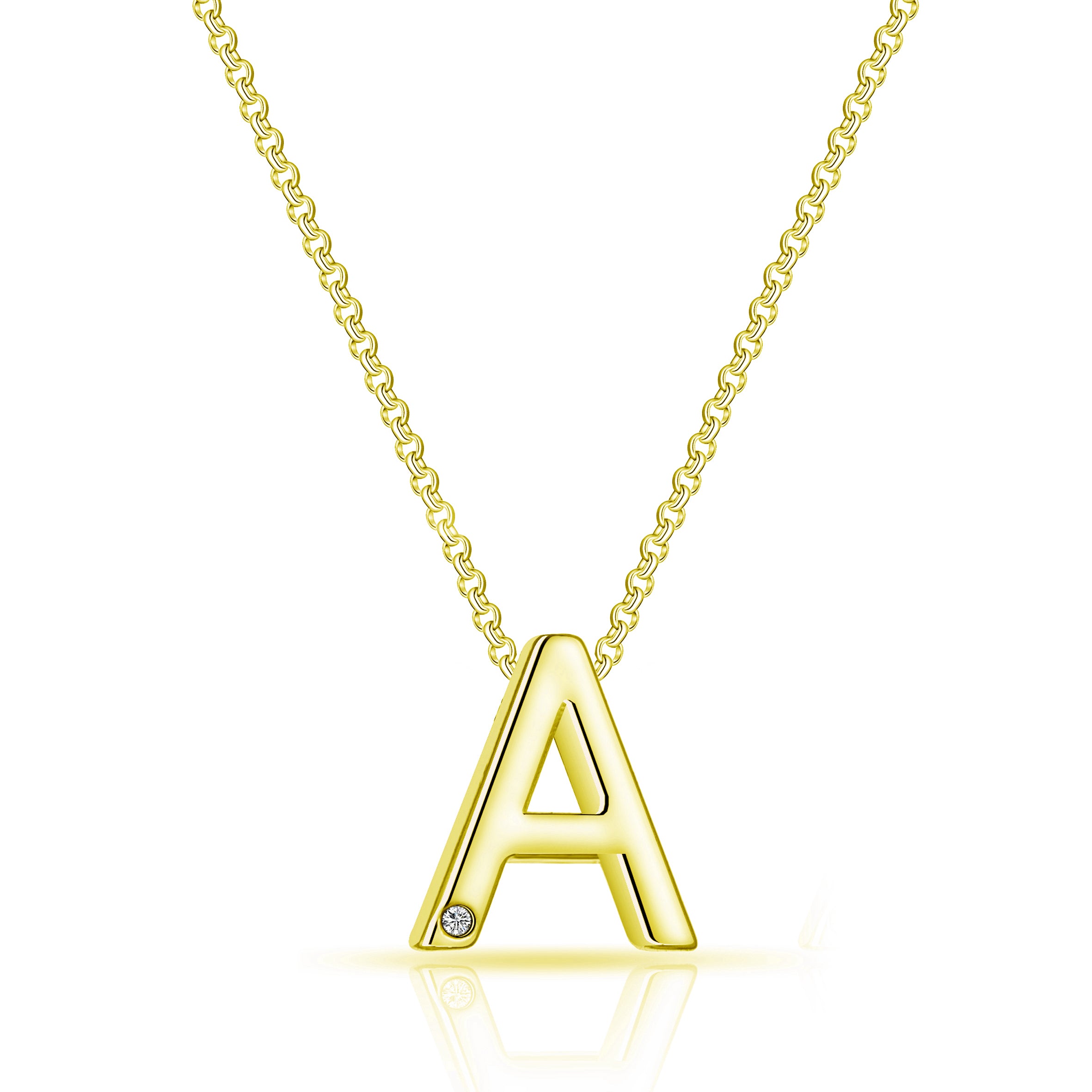 Gold Plated Initial Necklace Letter A Created with Zircondia® Crystals