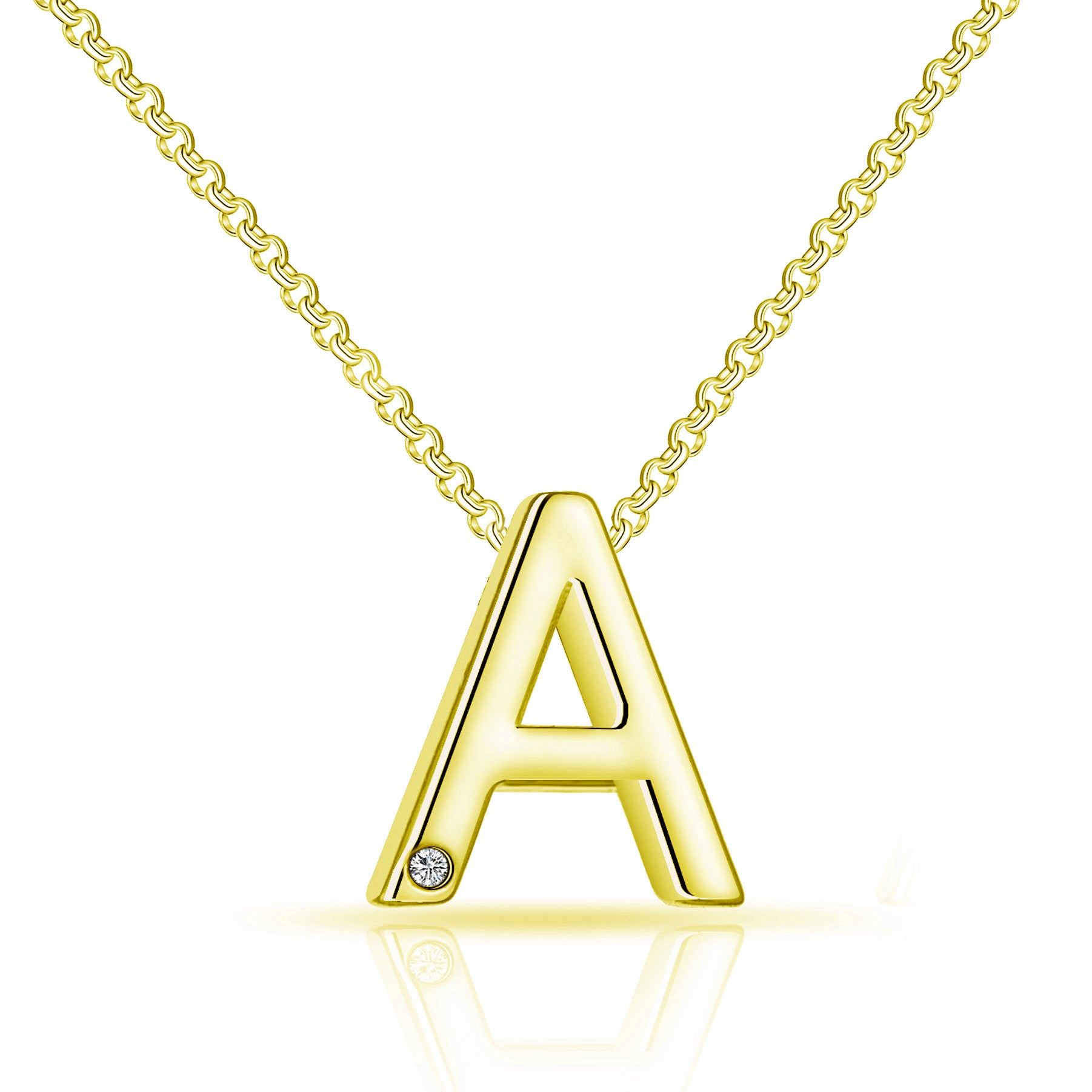 Gold Plated Initial Necklace Letter A Created with Zircondia® Crystals by Philip Jones Jewellery