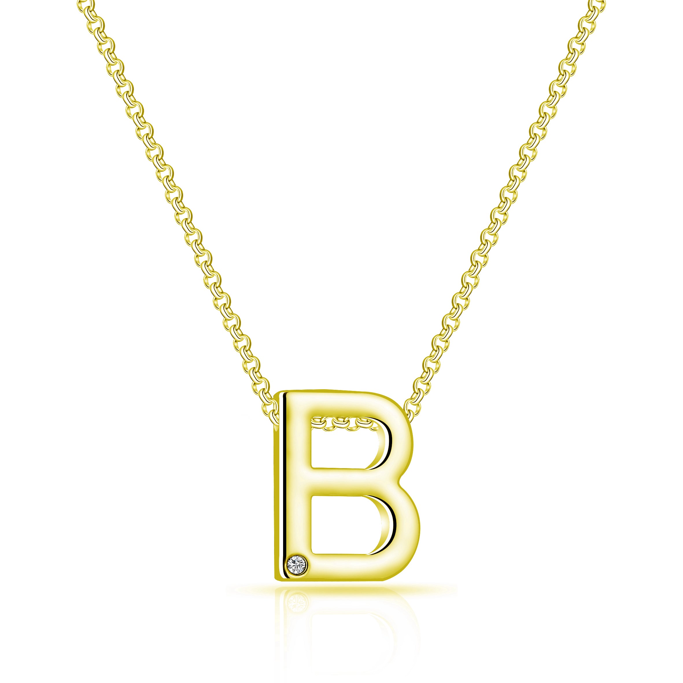Gold Plated Initial Necklace Letter B Created with Zircondia® Crystals