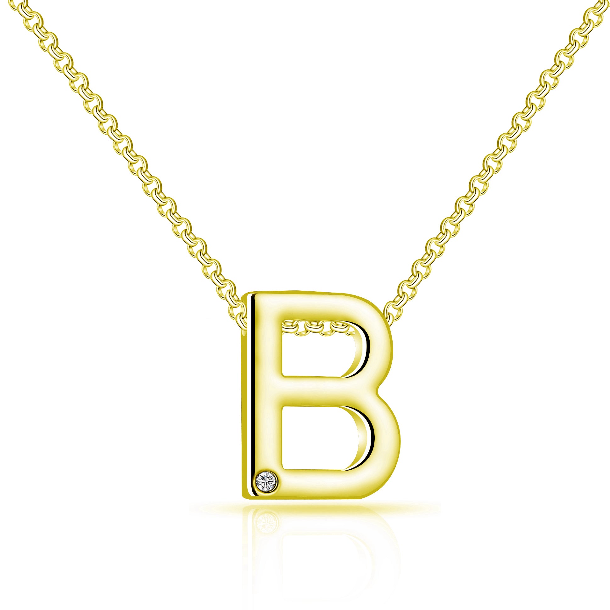 Gold Plated Initial Necklace Letter B Created with Zircondia® Crystals by Philip Jones Jewellery