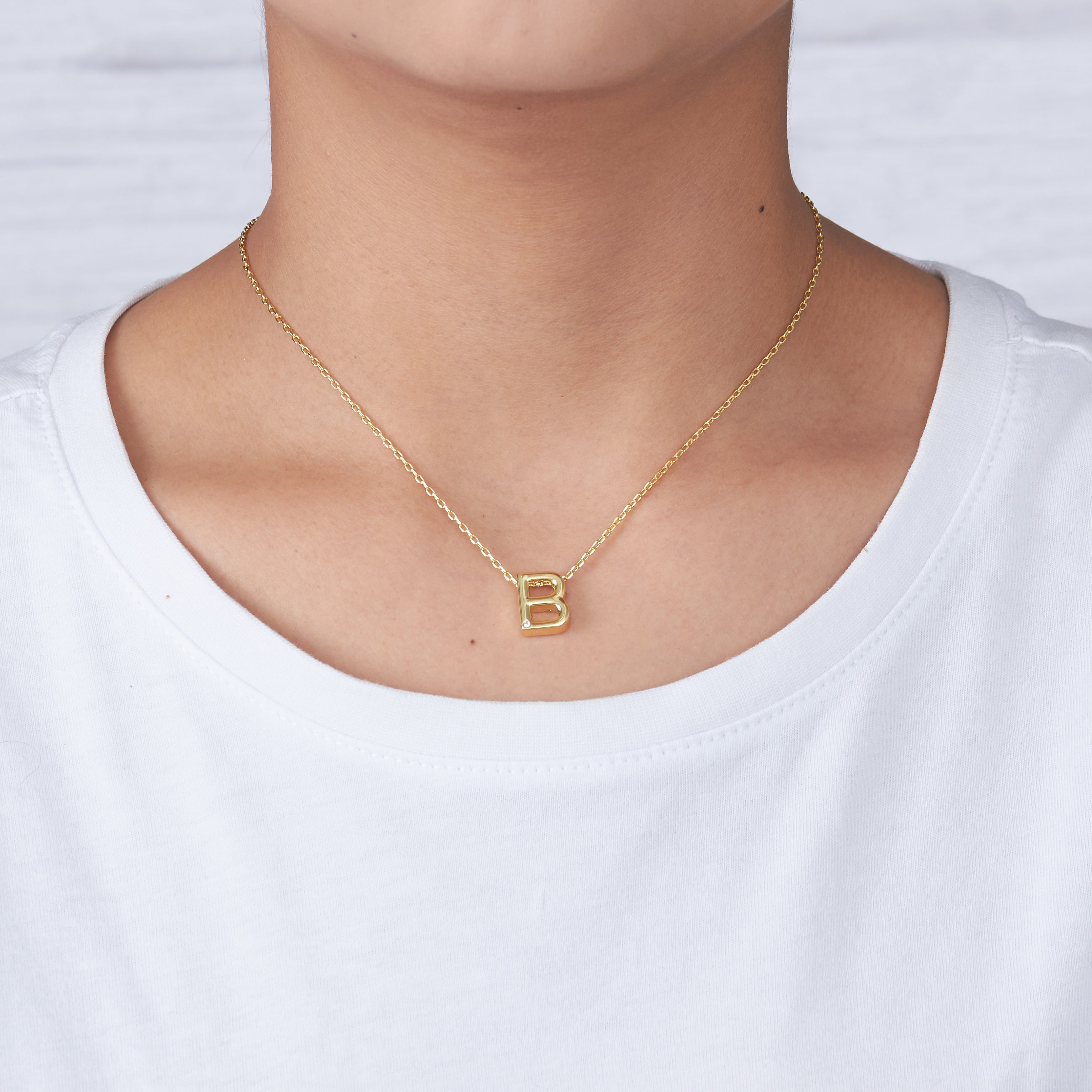 Gold Plated Initial Necklace Letter B Created with Zircondia® Crystals