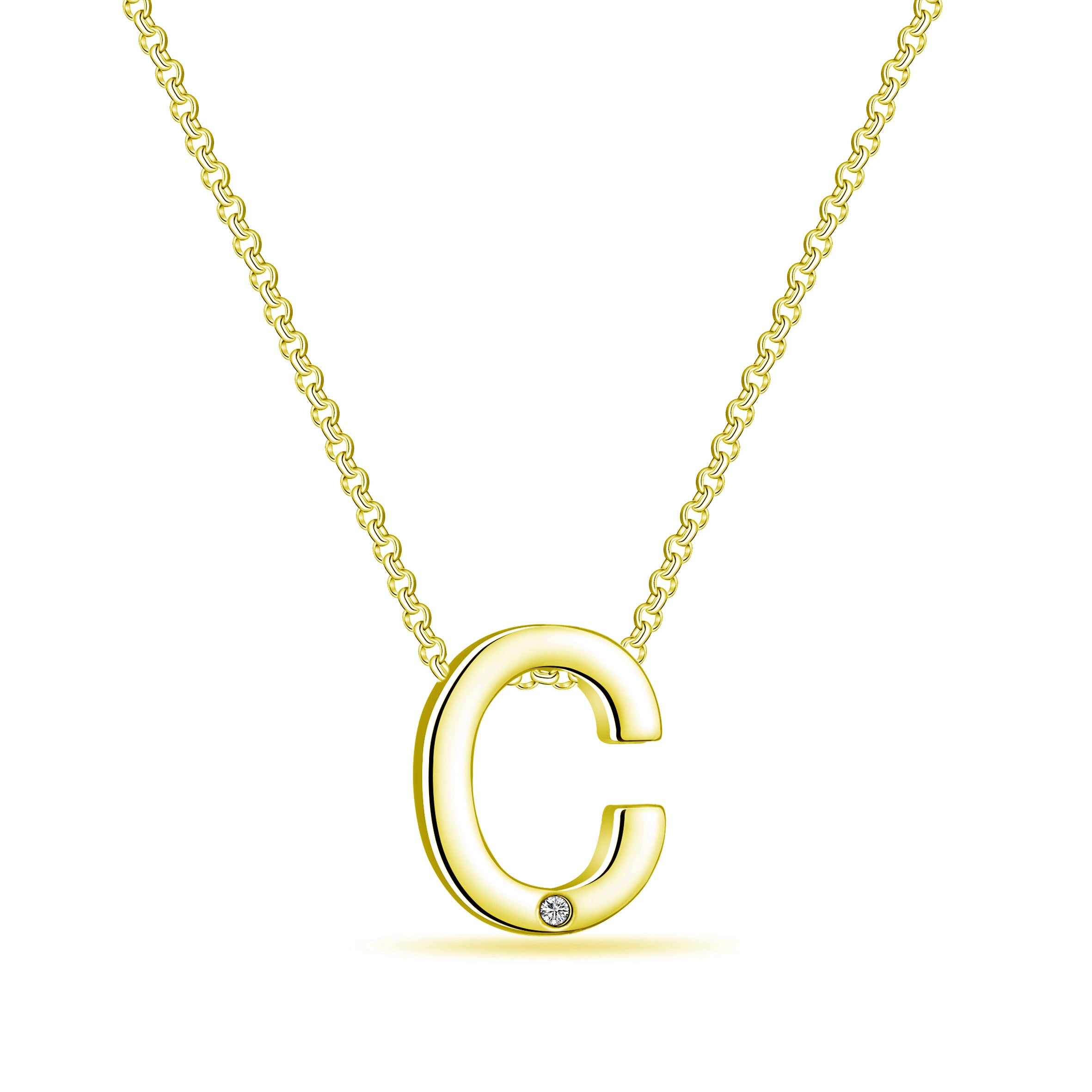Gold Plated Initial Necklace Letter C Created with Zircondia® Crystals