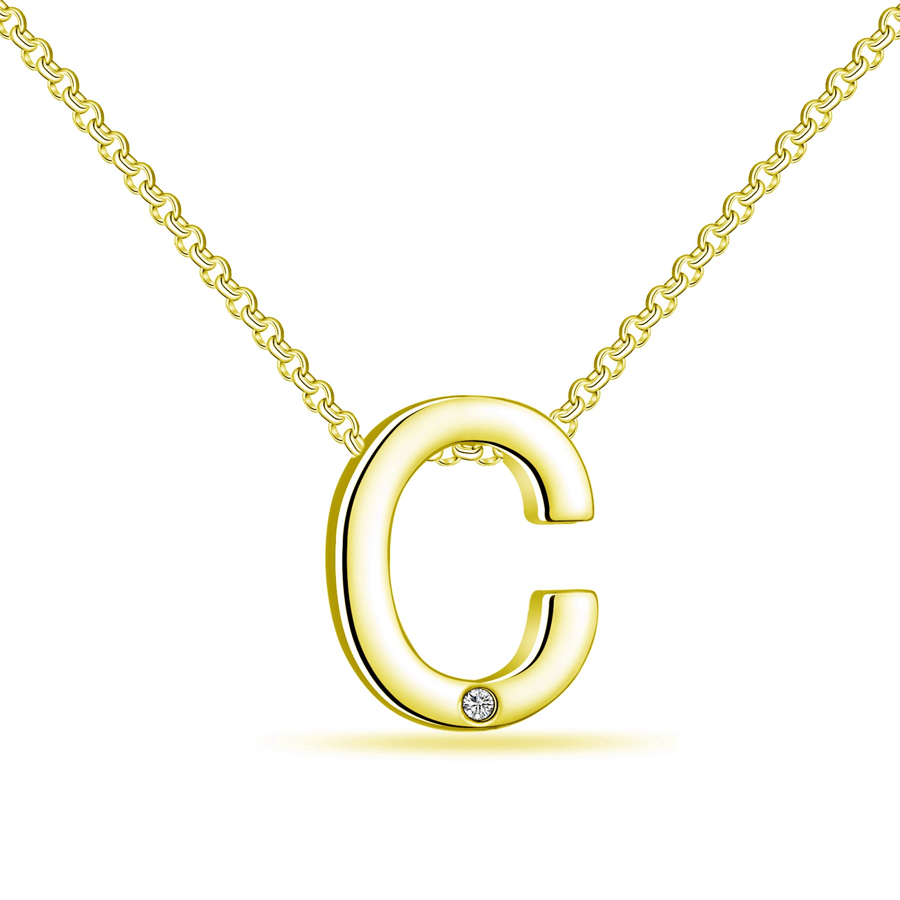 Gold Plated Initial Necklace Letter C Created with Zircondia® Crystals by Philip Jones Jewellery