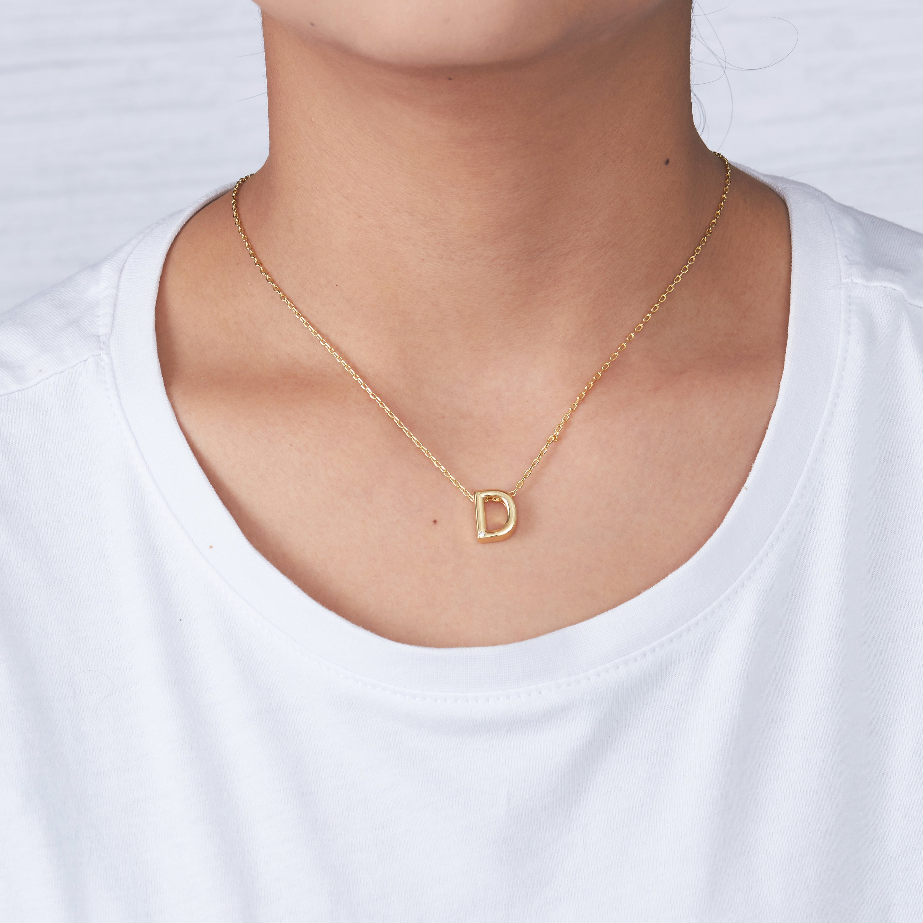 Gold Plated Initial Necklace Letter D Created with Zircondia® Crystals