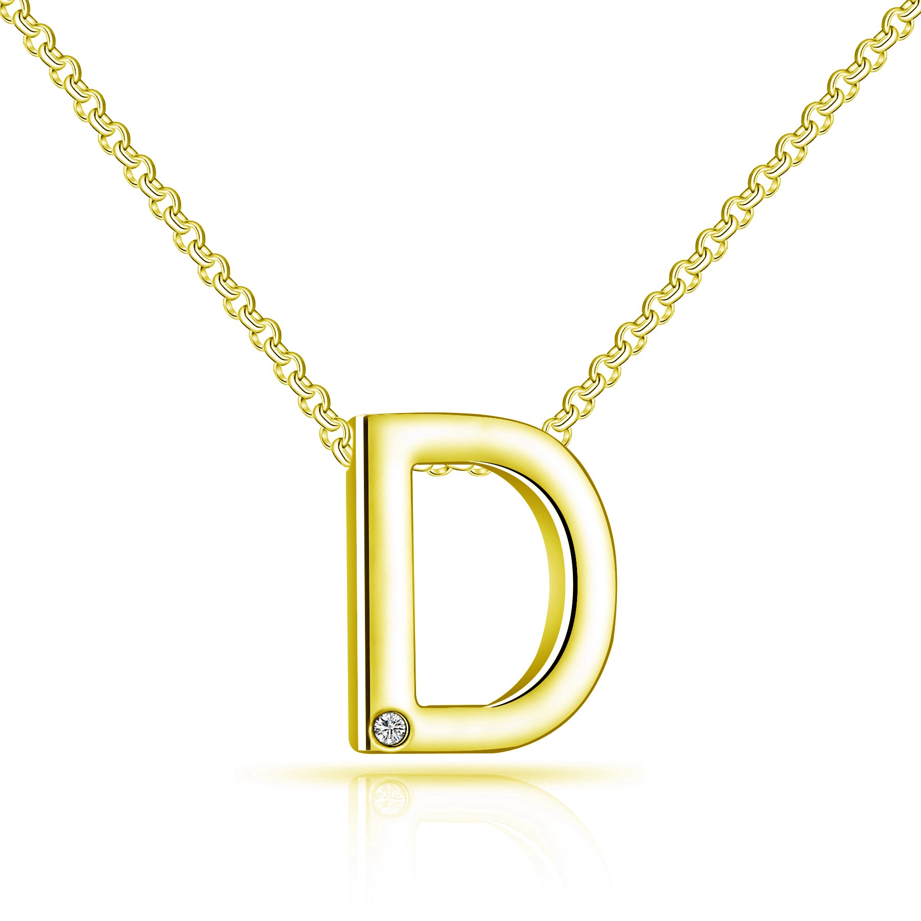 Gold Plated Initial Necklace Letter D Created with Zircondia® Crystals by Philip Jones Jewellery