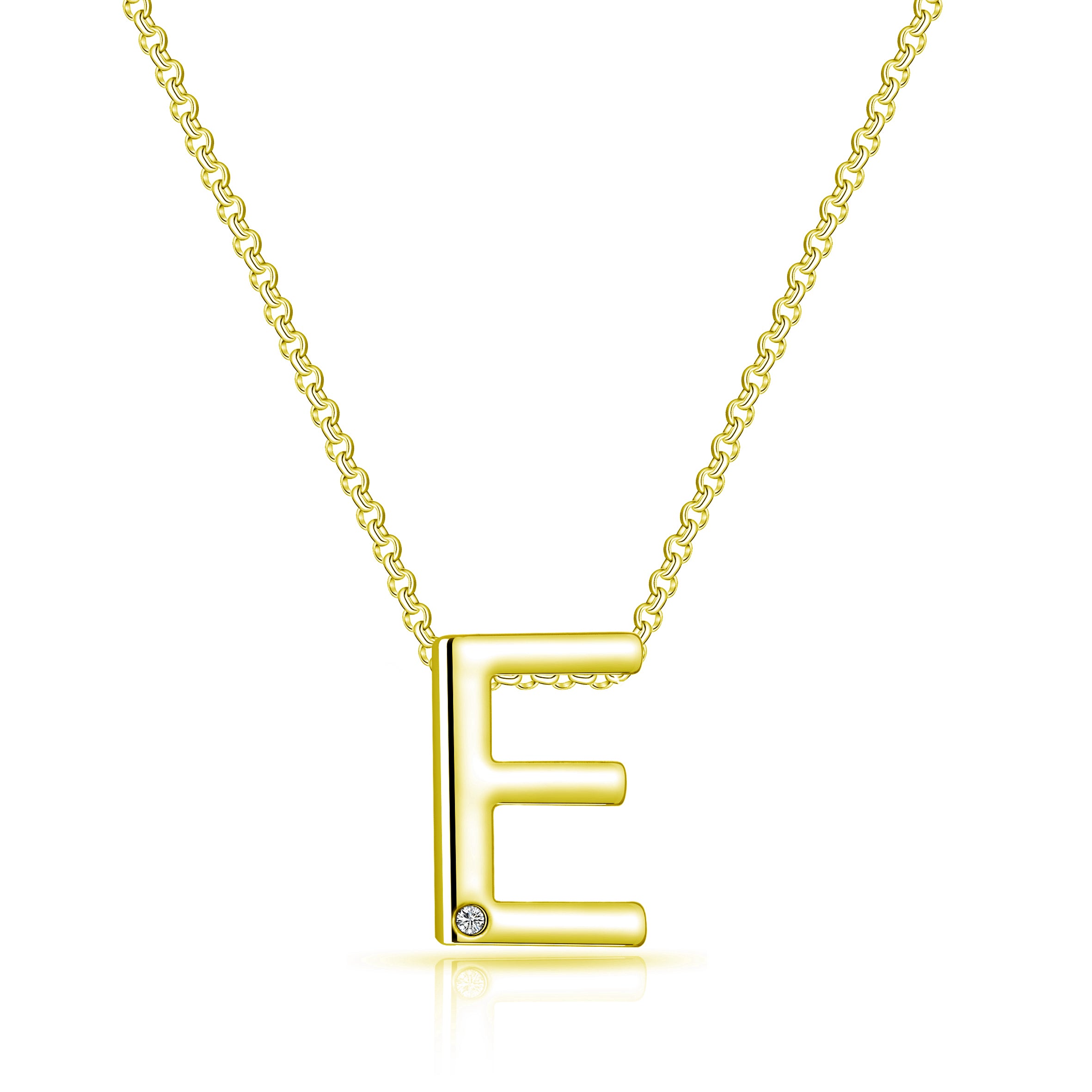 Gold Plated Initial Necklace Letter E Created with Zircondia® Crystals