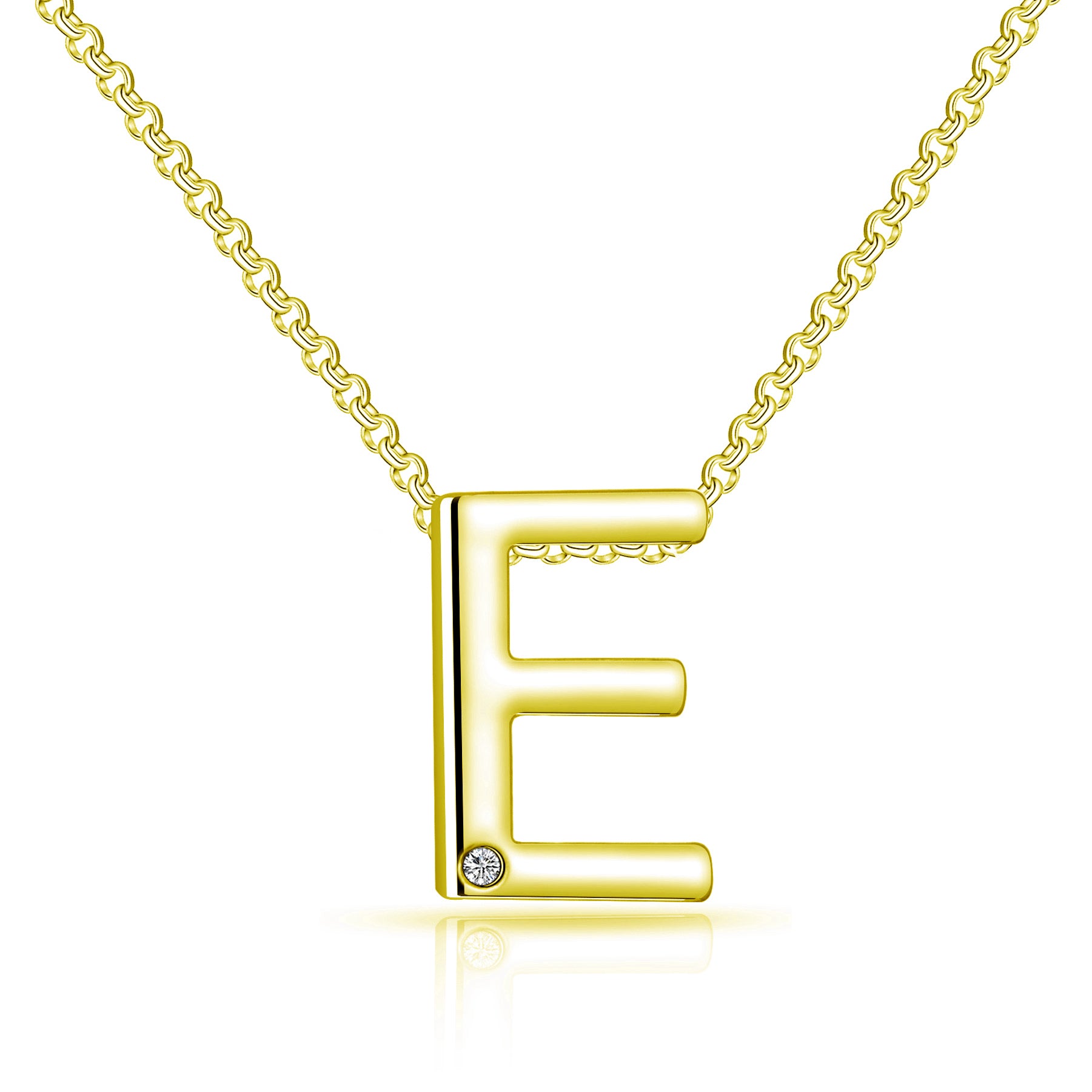 Gold Plated Initial Necklace Letter E Created with Zircondia® Crystals by Philip Jones Jewellery