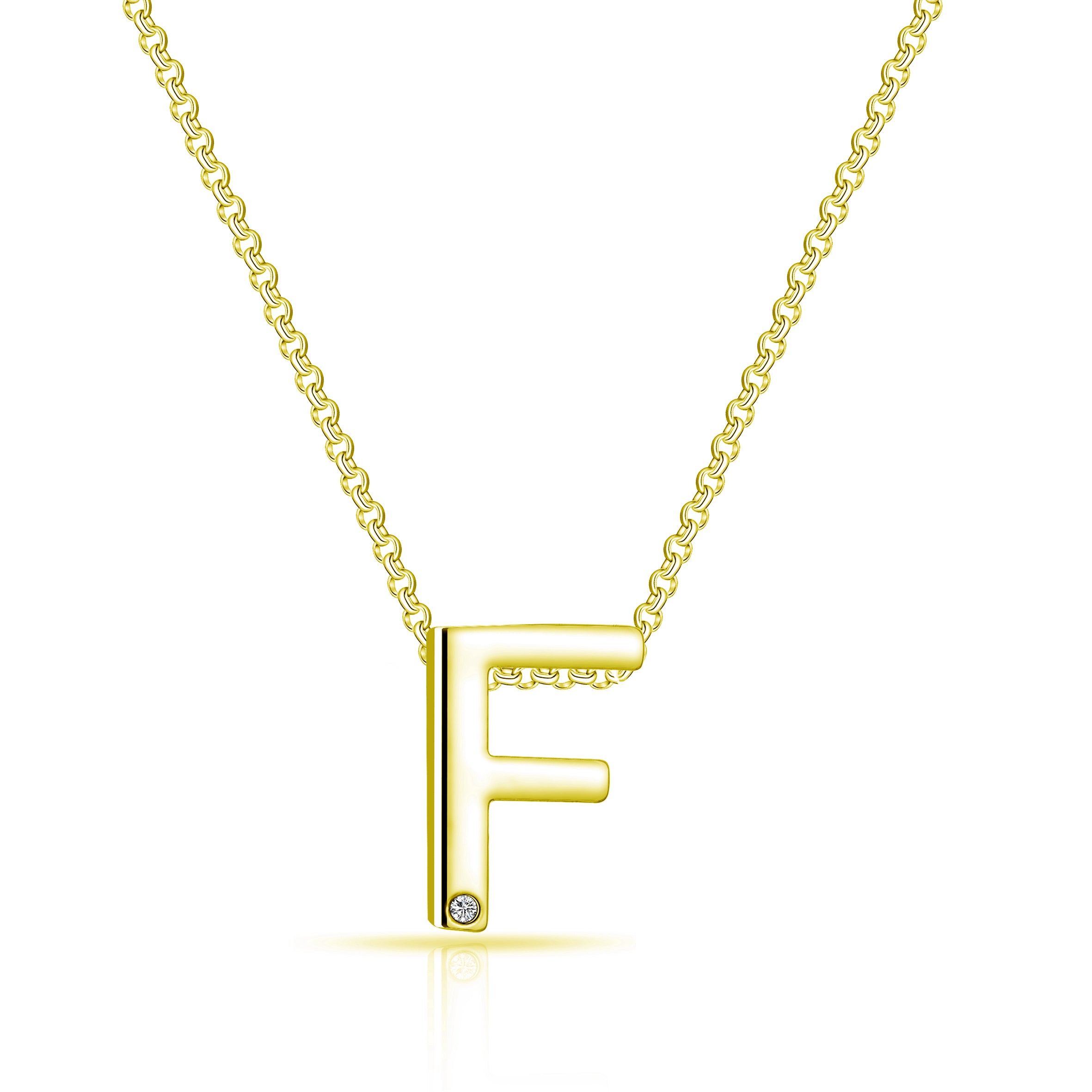 Gold Plated Initial Necklace Letter F Created with Zircondia® Crystals