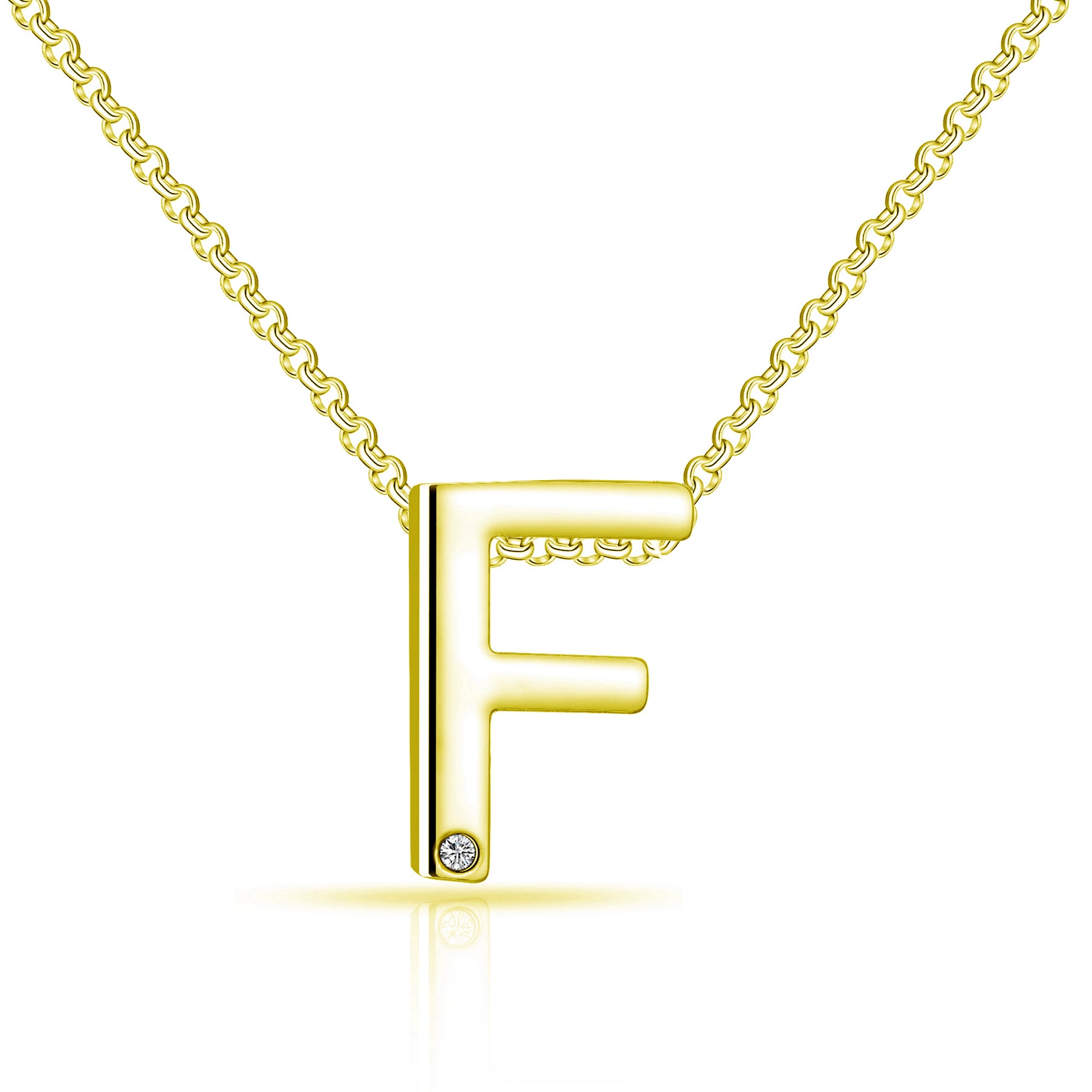 Gold Plated Initial Necklace Letter F Created with Zircondia® Crystals by Philip Jones Jewellery