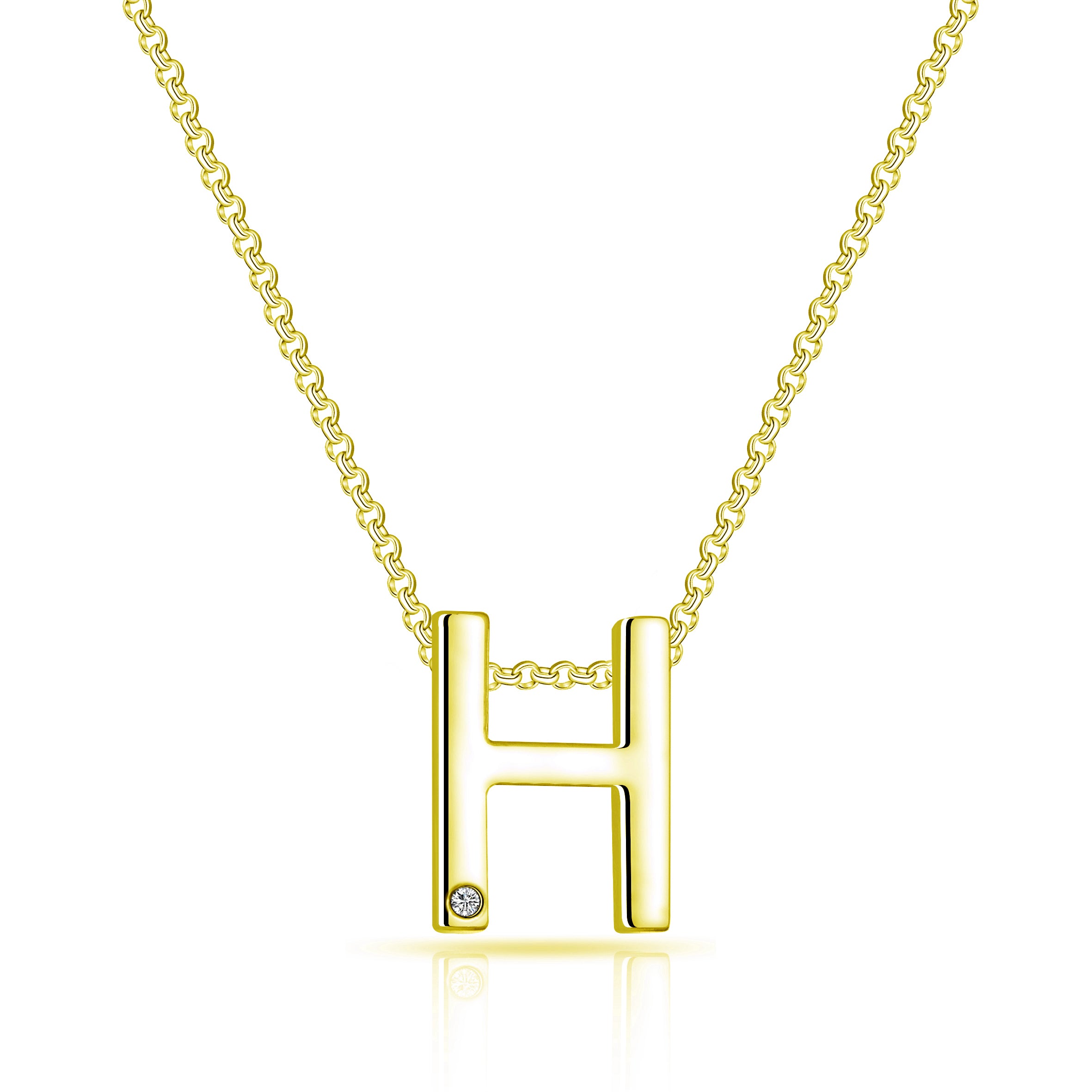Gold Plated Initial Necklace Letter H Created with Zircondia® Crystals