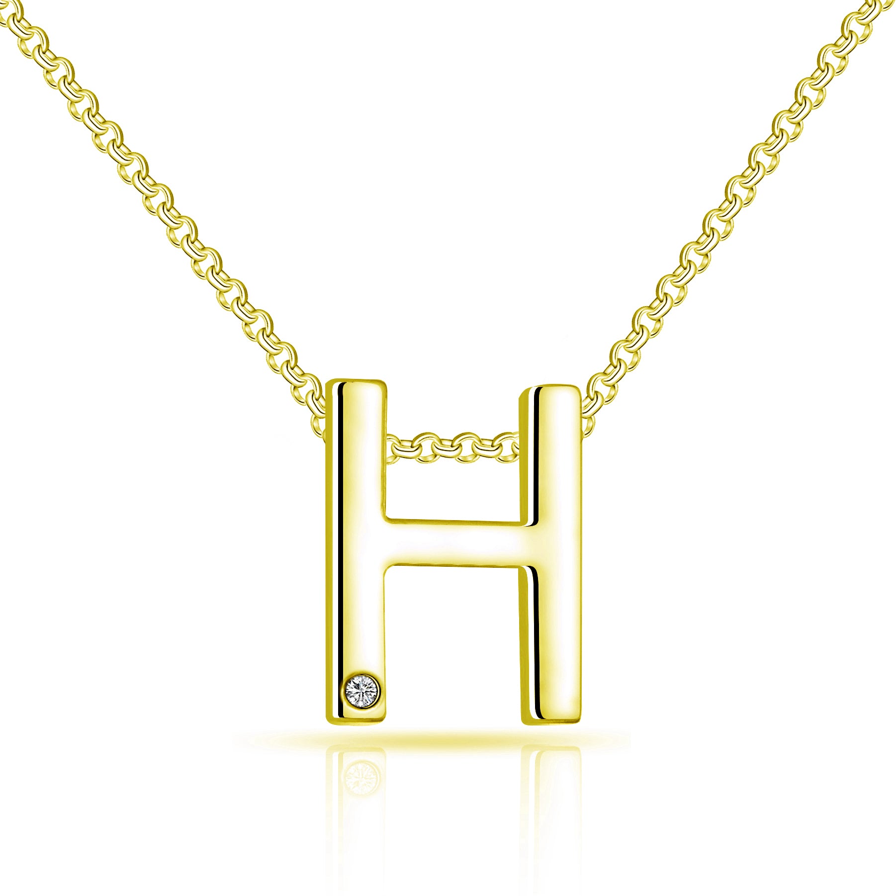 Gold Plated Initial Necklace Letter H Created with Zircondia® Crystals by Philip Jones Jewellery