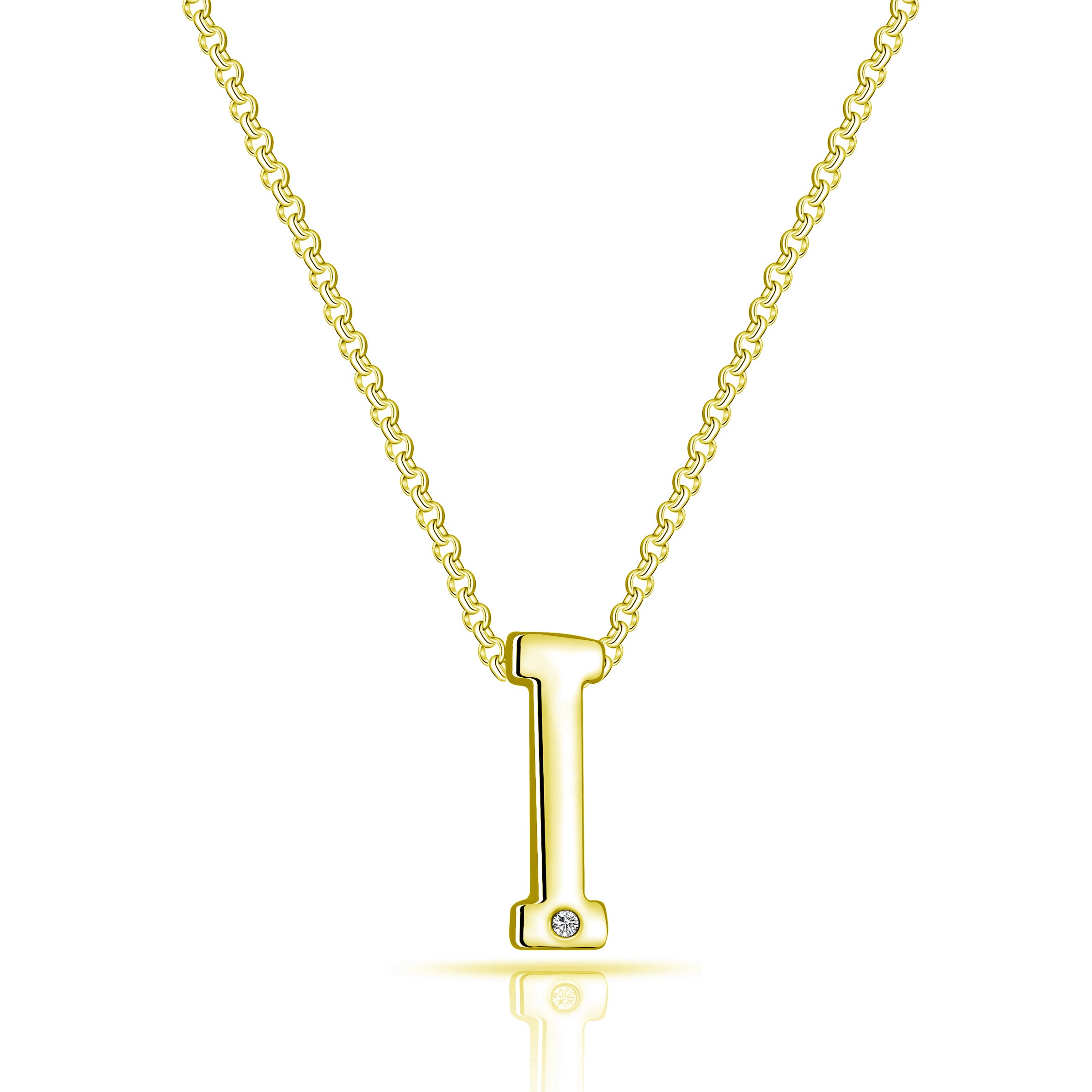 Gold Plated Initial Necklace Letter I Created with Zircondia® Crystals