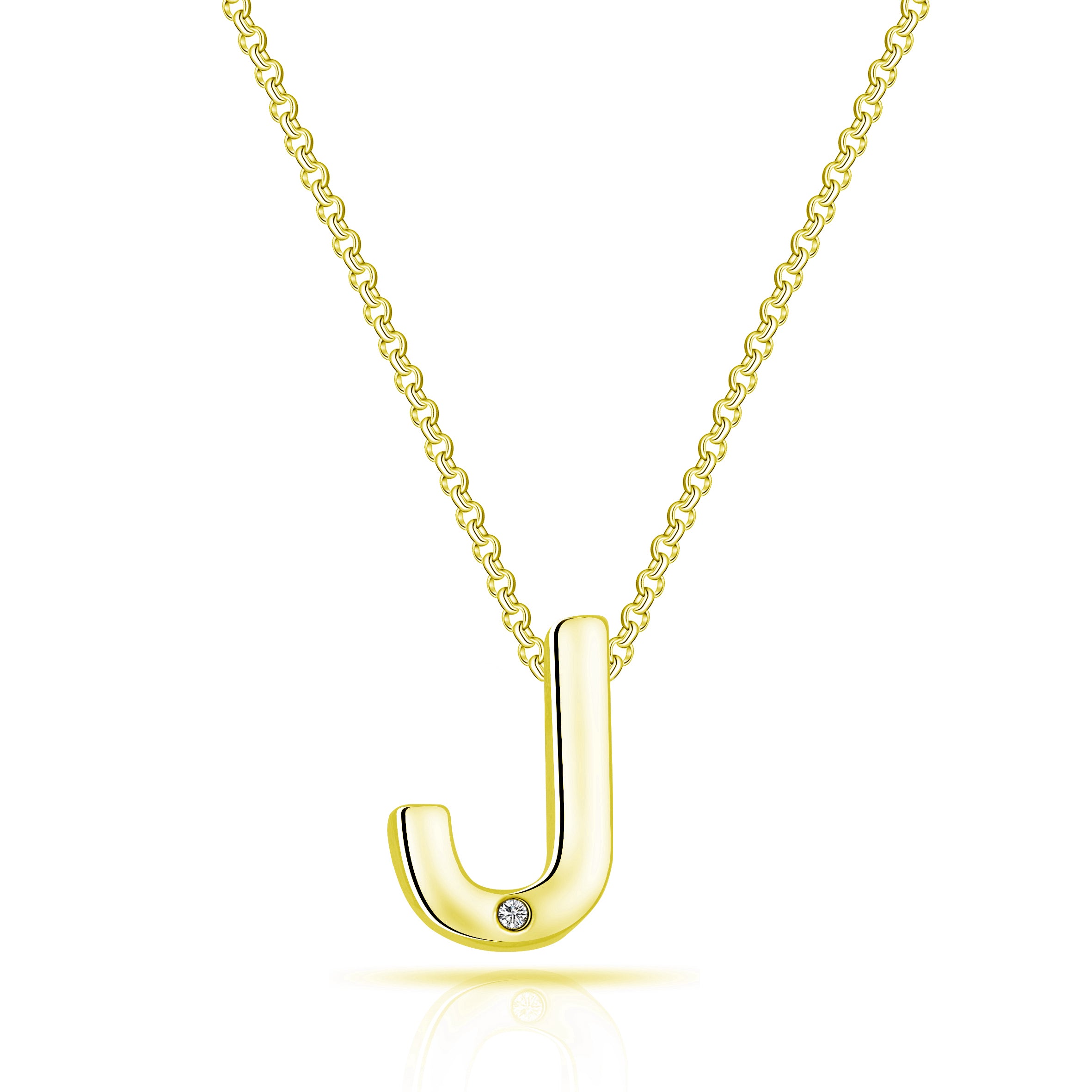 Gold Plated Initial Necklace Letter J Created with Zircondia® Crystals