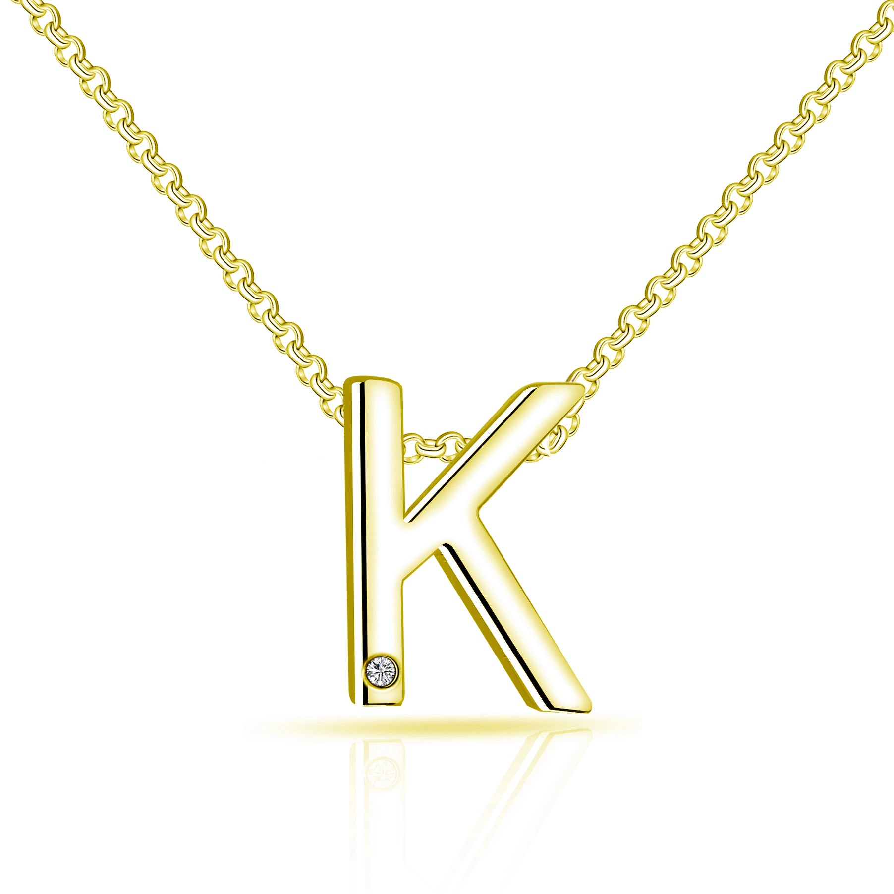 Gold Plated Initial Necklace Letter K Created with Zircondia® Crystals by Philip Jones Jewellery