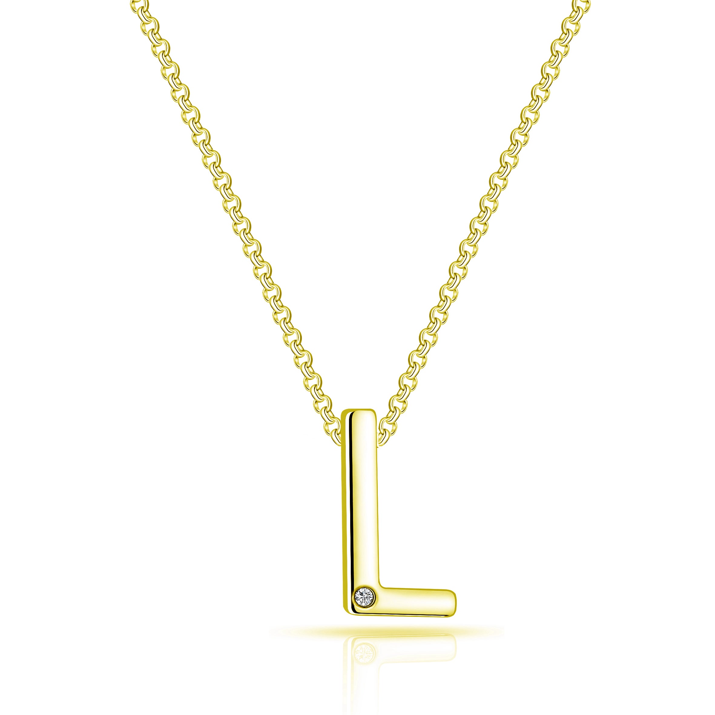 Gold Plated Initial Necklace Letter L Created with Zircondia® Crystals