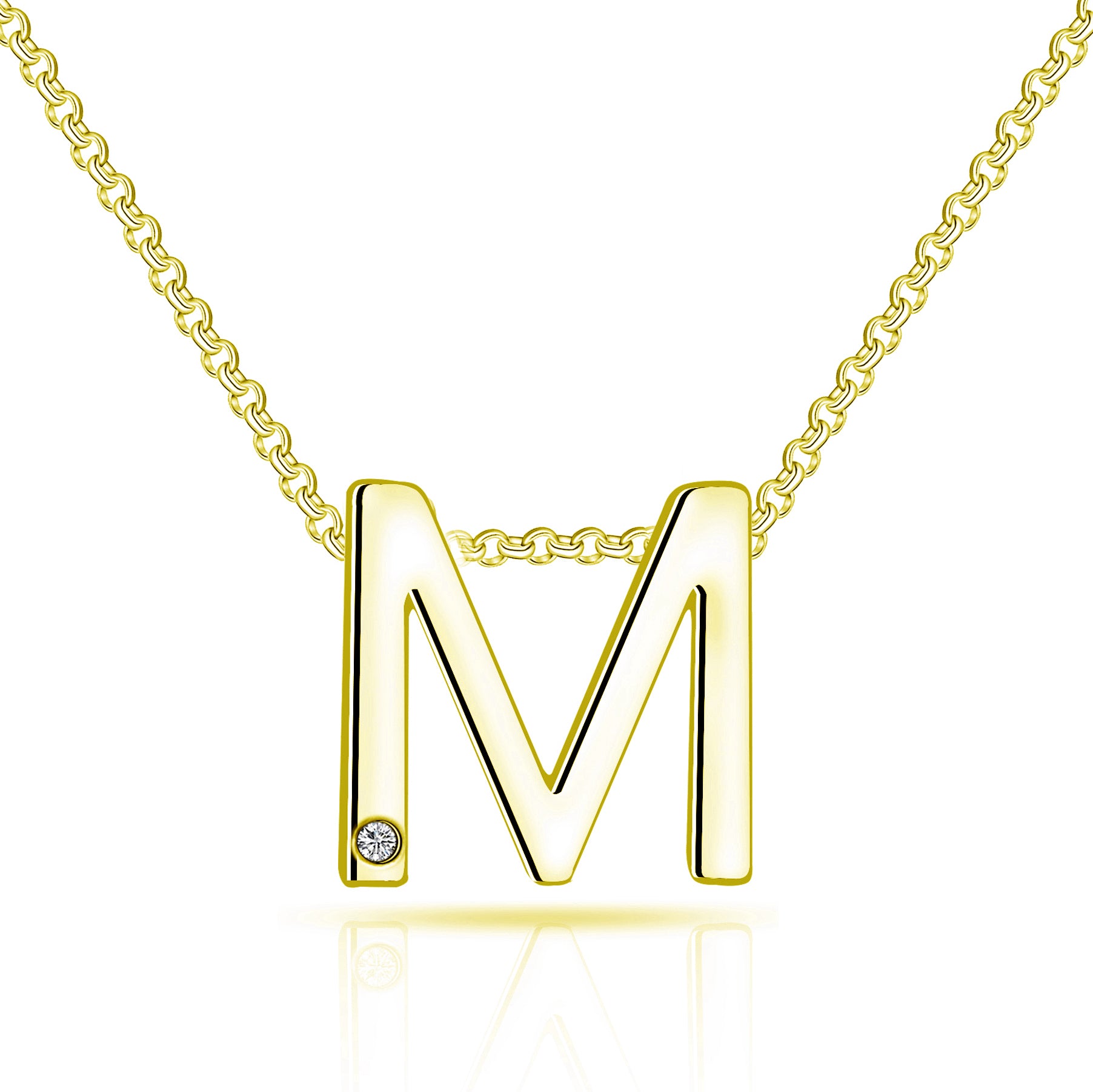Gold Plated Initial Necklace Letter M Created with Zircondia® Crystals by Philip Jones Jewellery