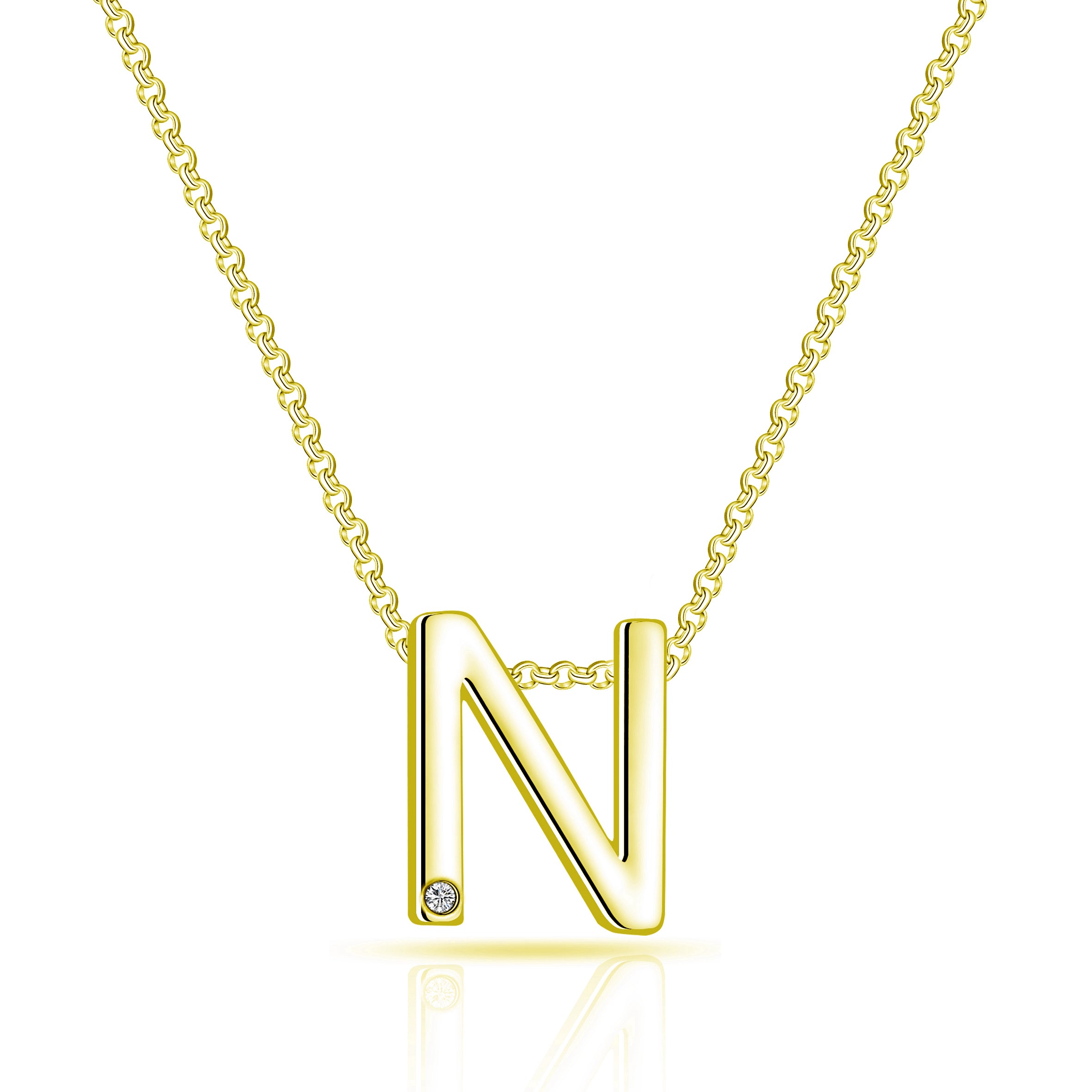 Gold Plated Initial Necklace Letter N Created with Zircondia® Crystals