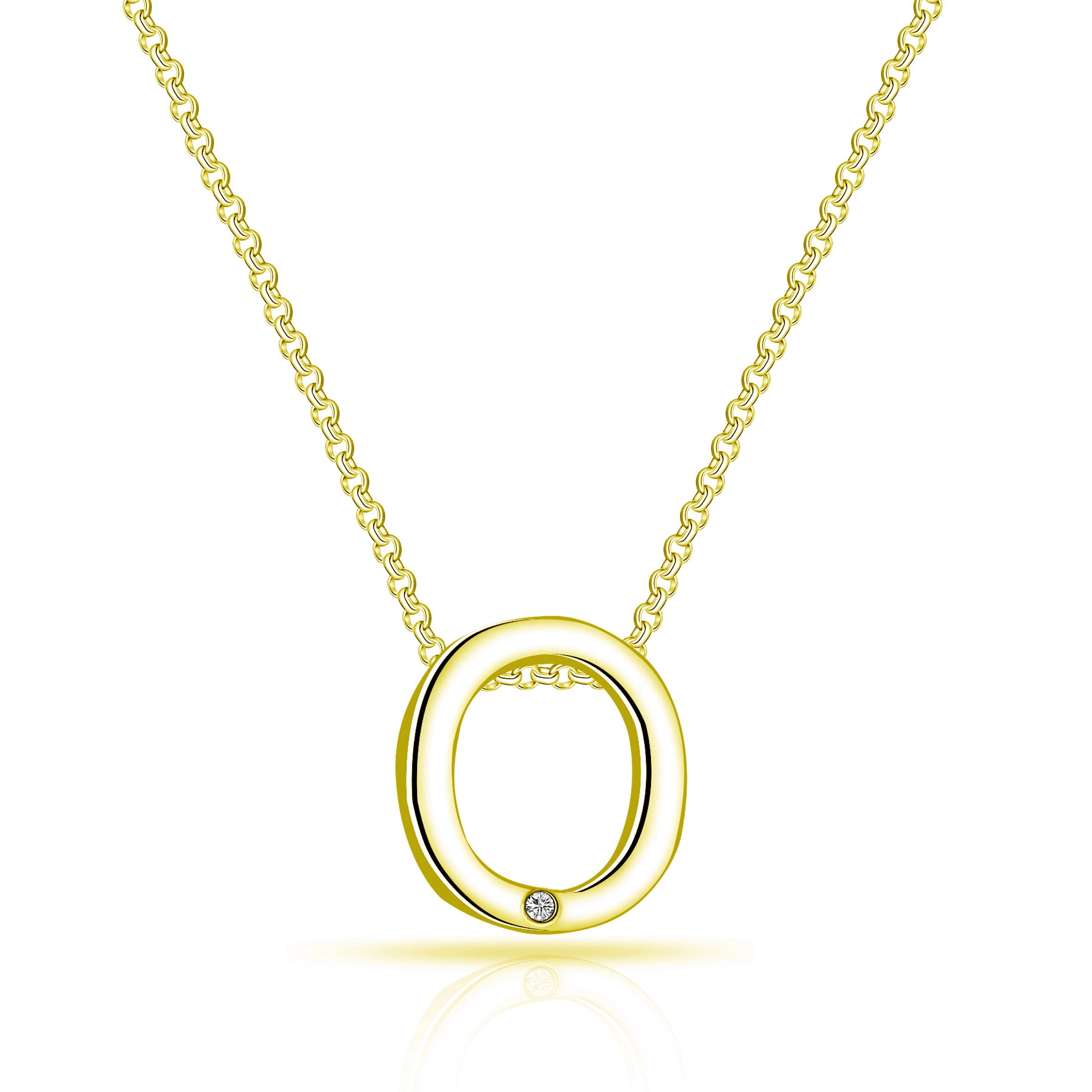 Gold Plated Initial Necklace Letter O Created with Zircondia® Crystals