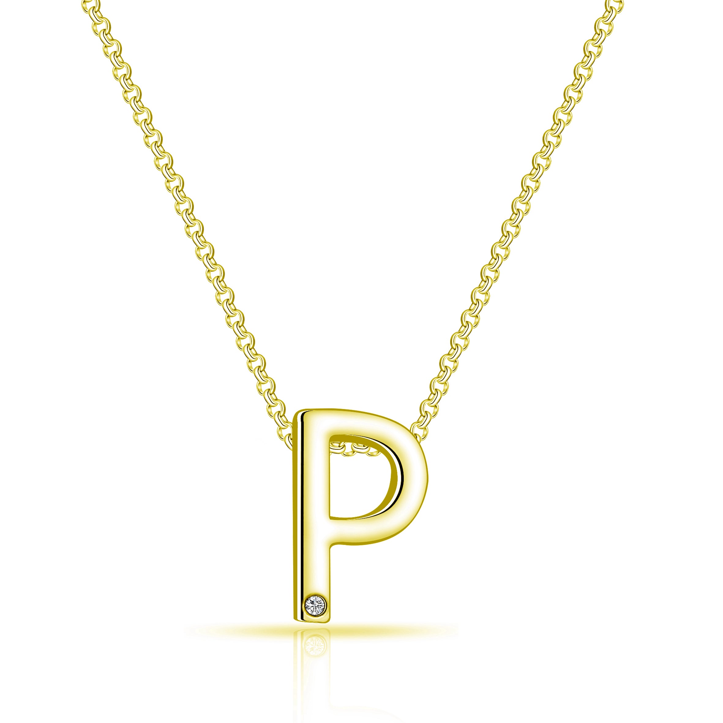 Gold Plated Initial Necklace Letter P Created with Zircondia® Crystals
