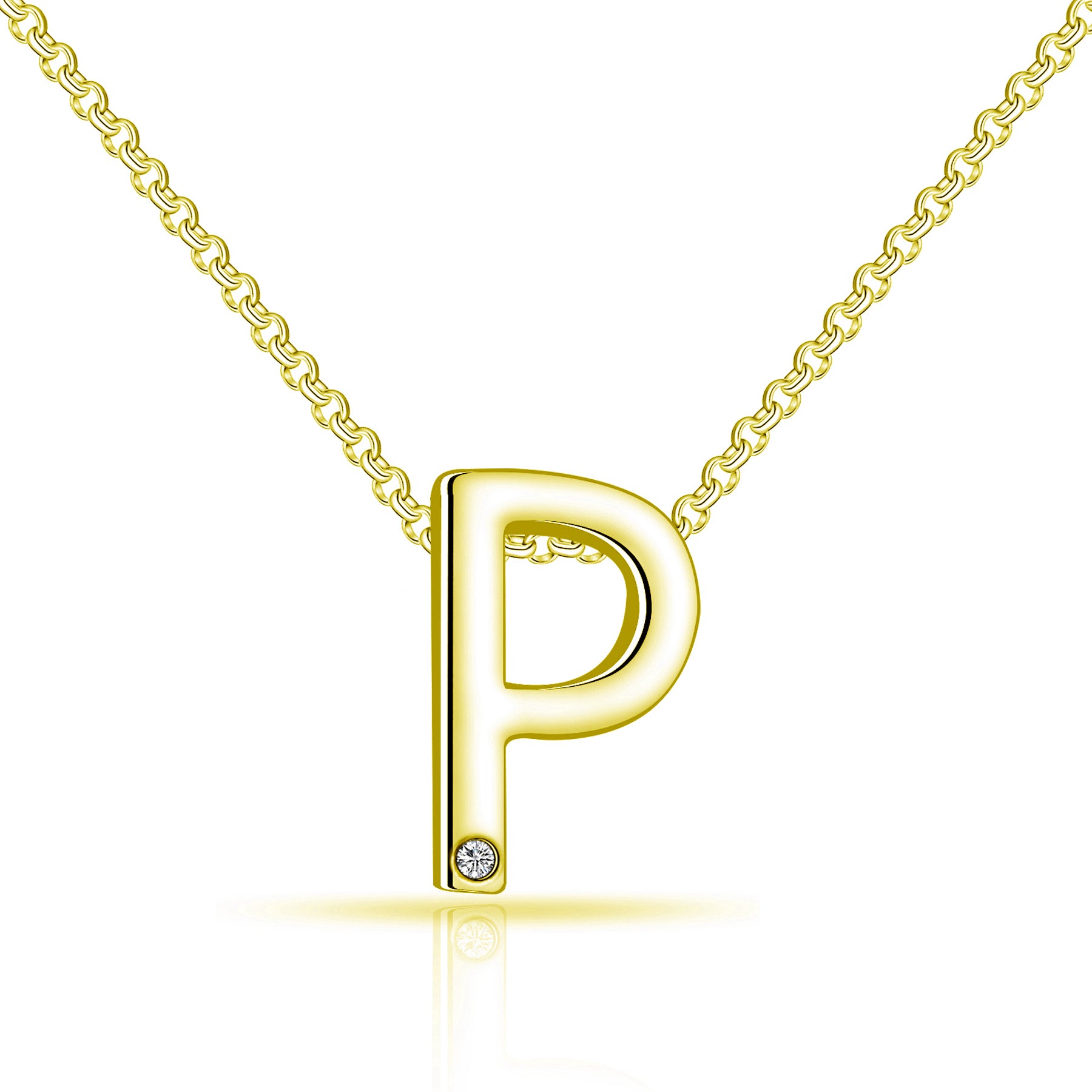 Gold Plated Initial Necklace Letter P Created with Zircondia® Crystals by Philip Jones Jewellery