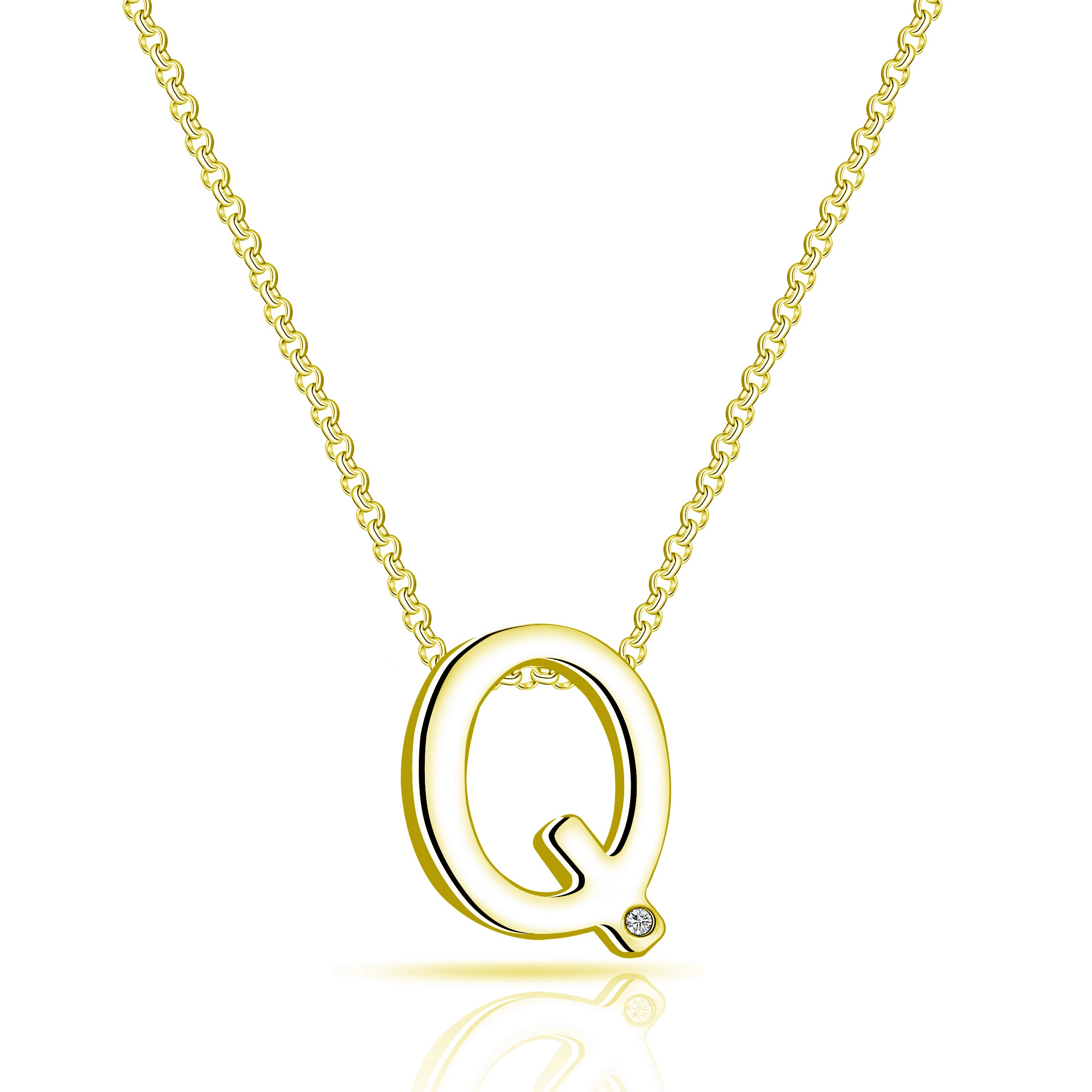 Gold Plated Initial Necklace Letter Q Created with Zircondia® Crystals