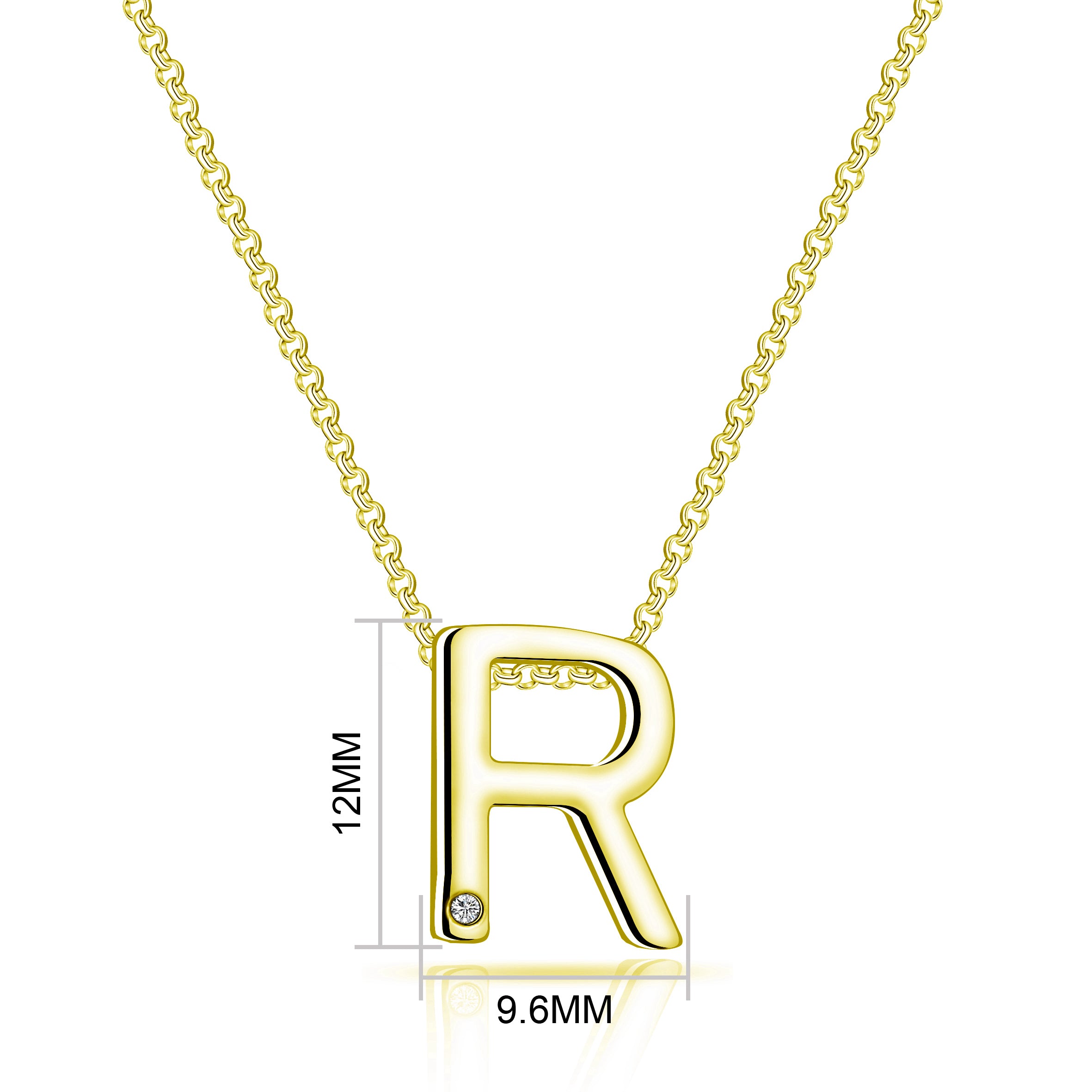 Gold Plated Initial Necklace Letter R Created with Zircondia® Crystals