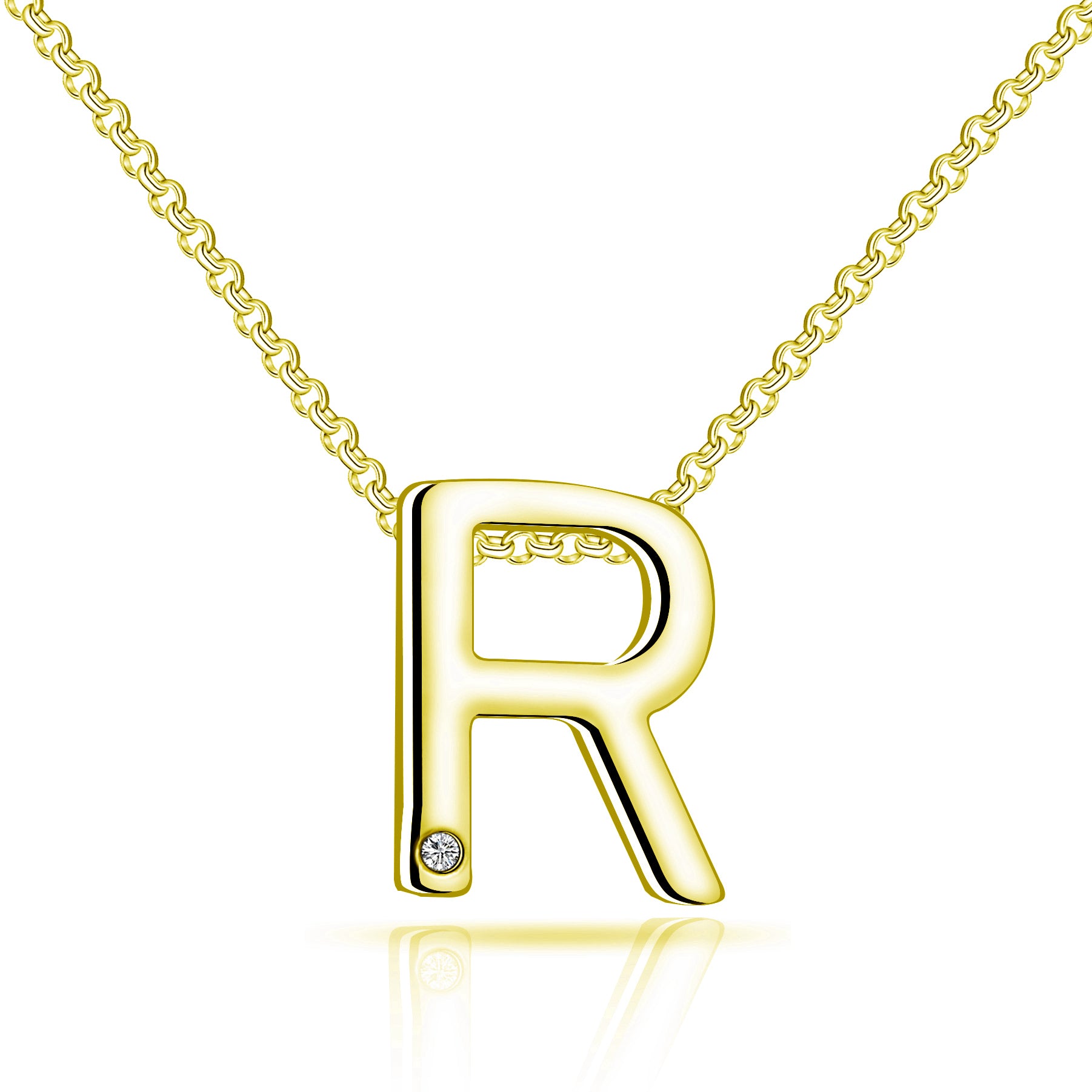Gold Plated Initial Necklace Letter R Created with Zircondia® Crystals by Philip Jones Jewellery