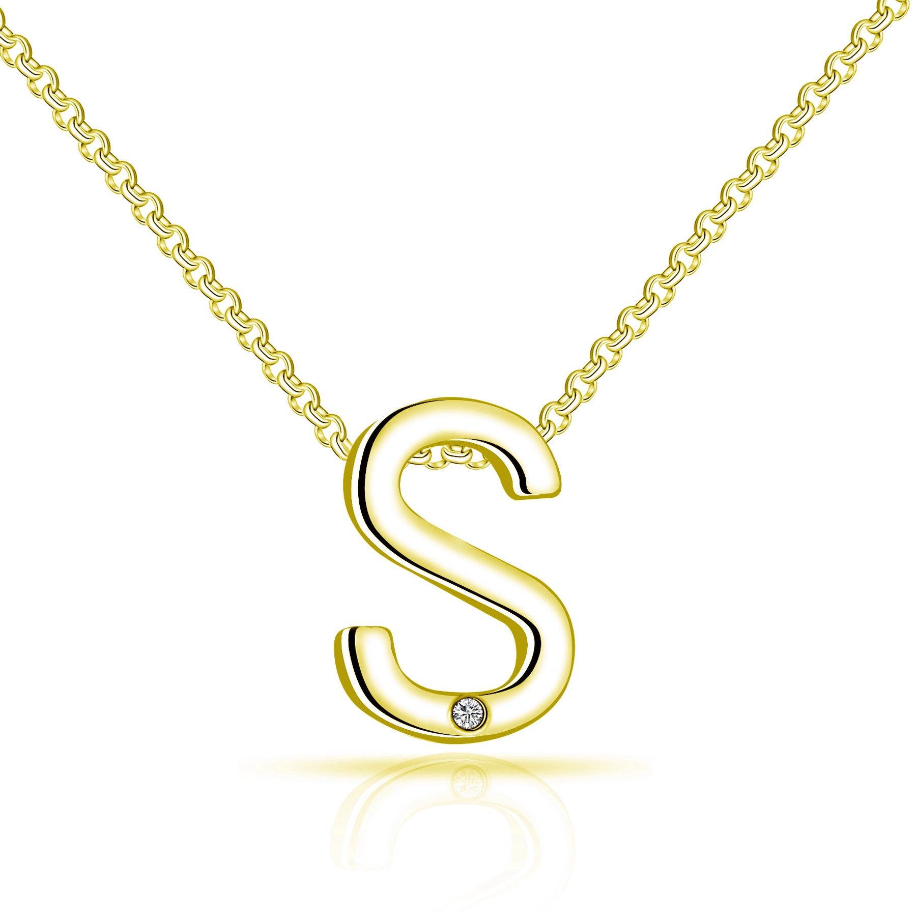 Gold Plated Initial Necklace Letter S Created with Zircondia® Crystals by Philip Jones Jewellery