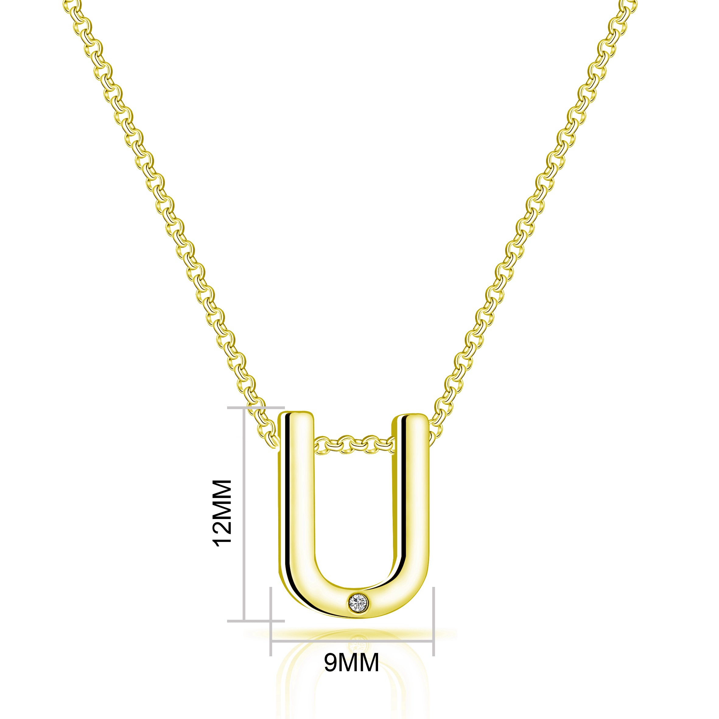 Gold Plated Initial Necklace Letter U Created with Zircondia® Crystals