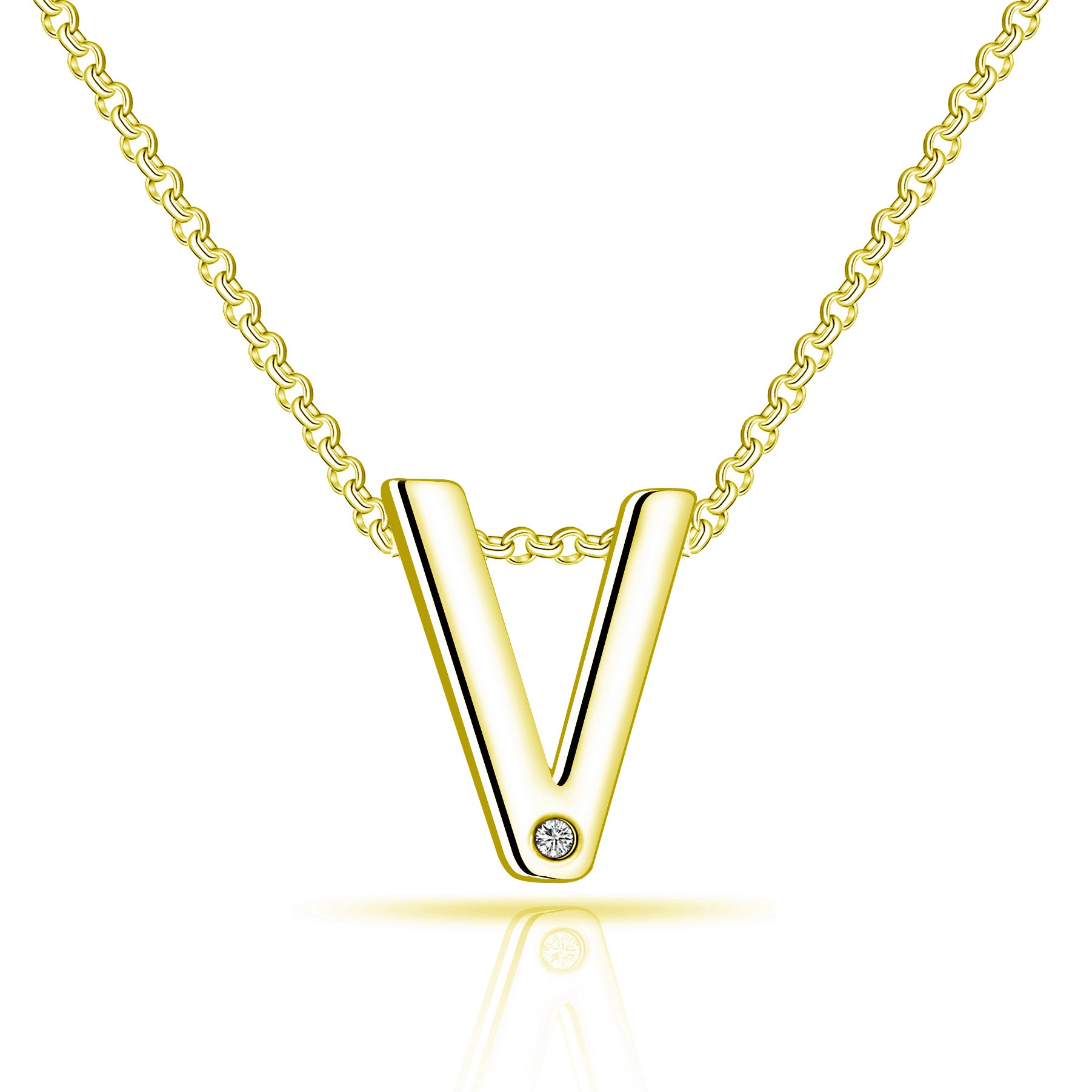 Gold Plated Initial Necklace Letter V Created with Zircondia® Crystals by Philip Jones Jewellery