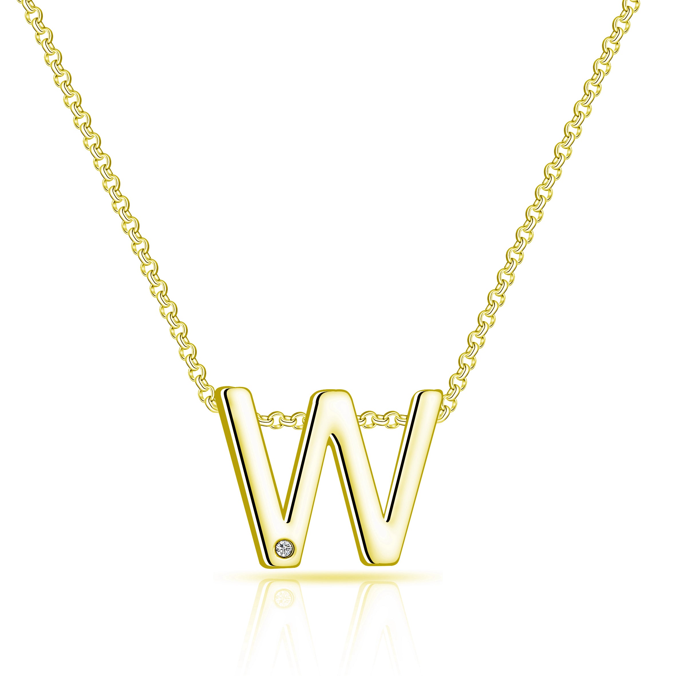 Gold Plated Initial Necklace Letter W Created with Zircondia® Crystals