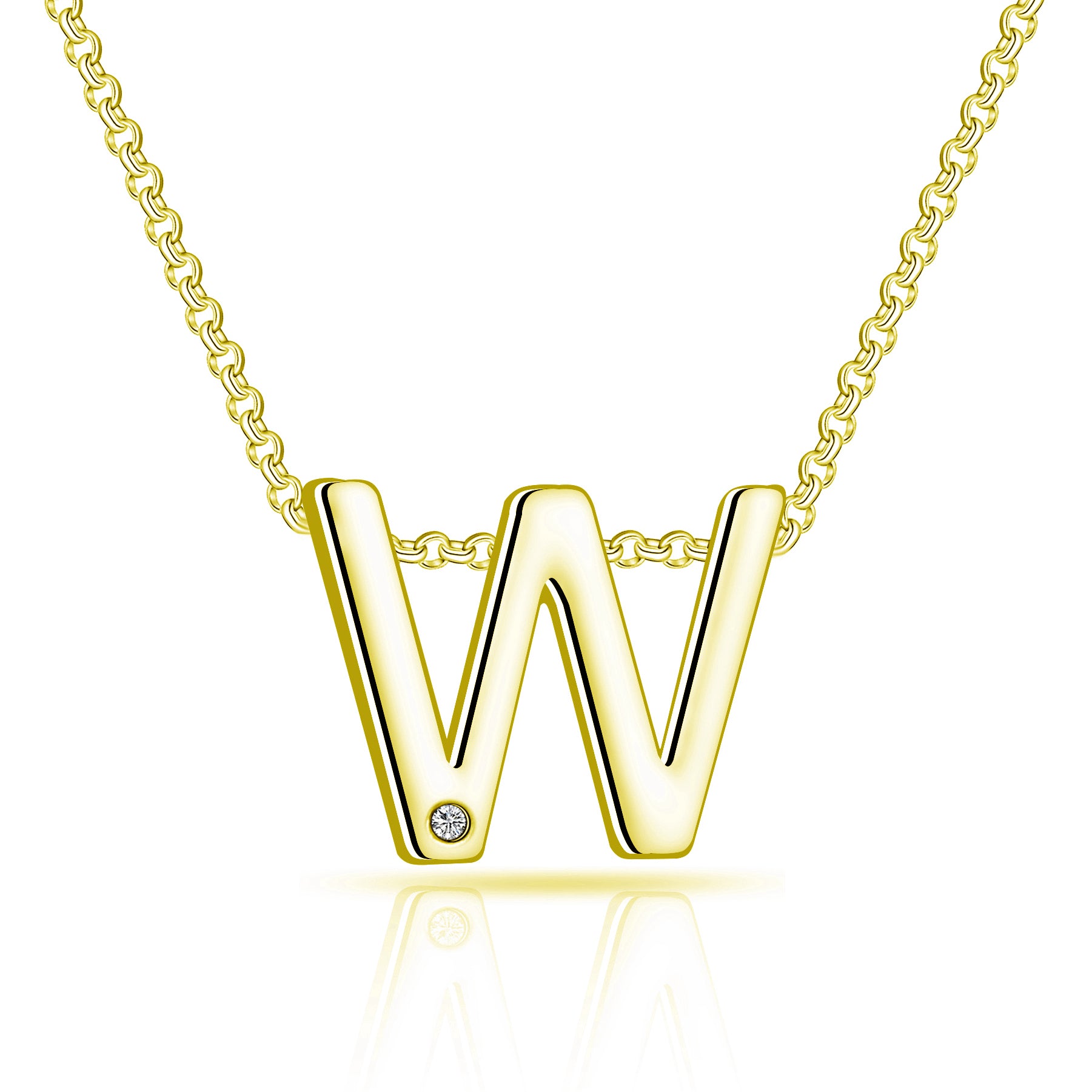 Gold Plated Initial Necklace Letter W Created with Zircondia® Crystals by Philip Jones Jewellery