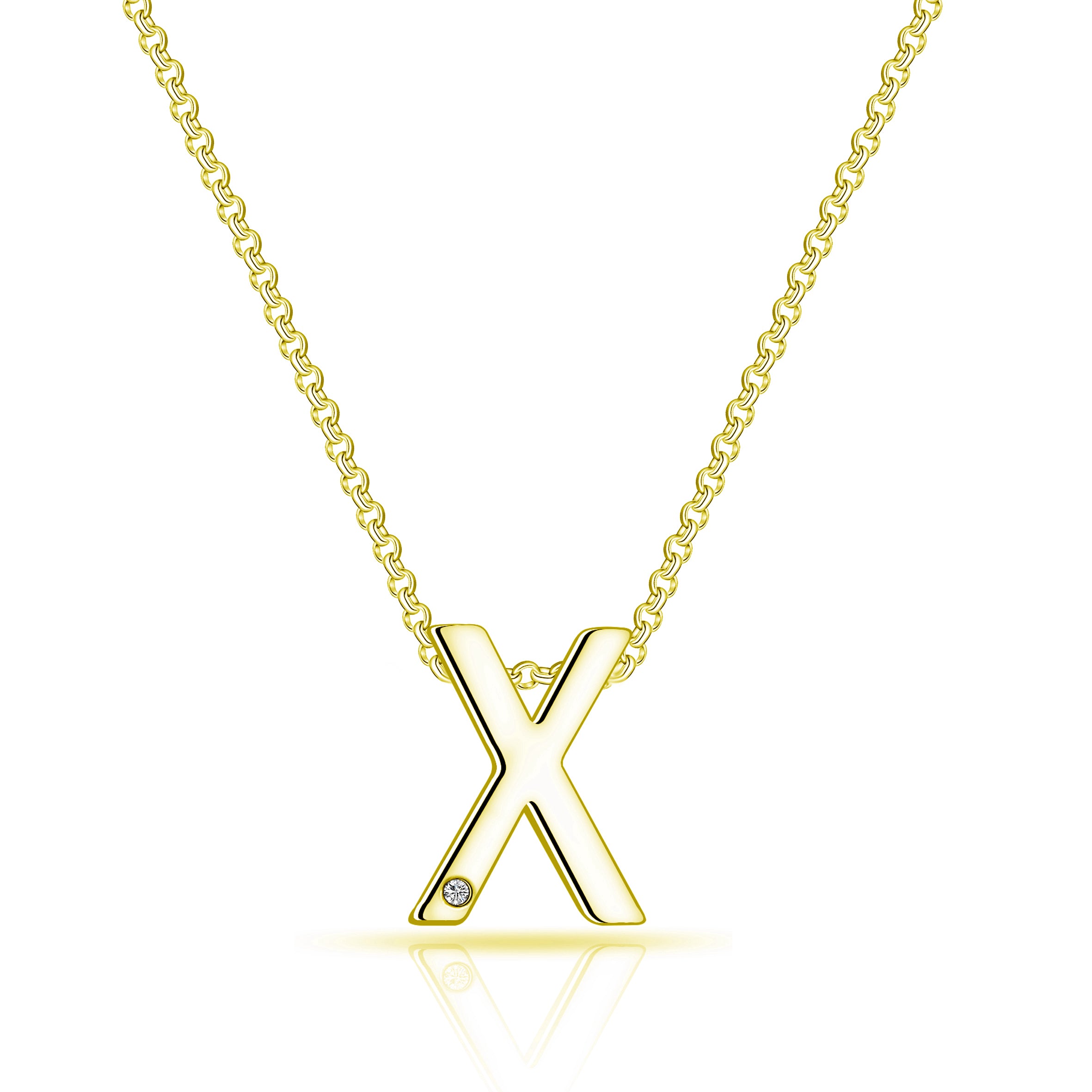 Gold Plated Initial Necklace Letter X Created with Zircondia® Crystals