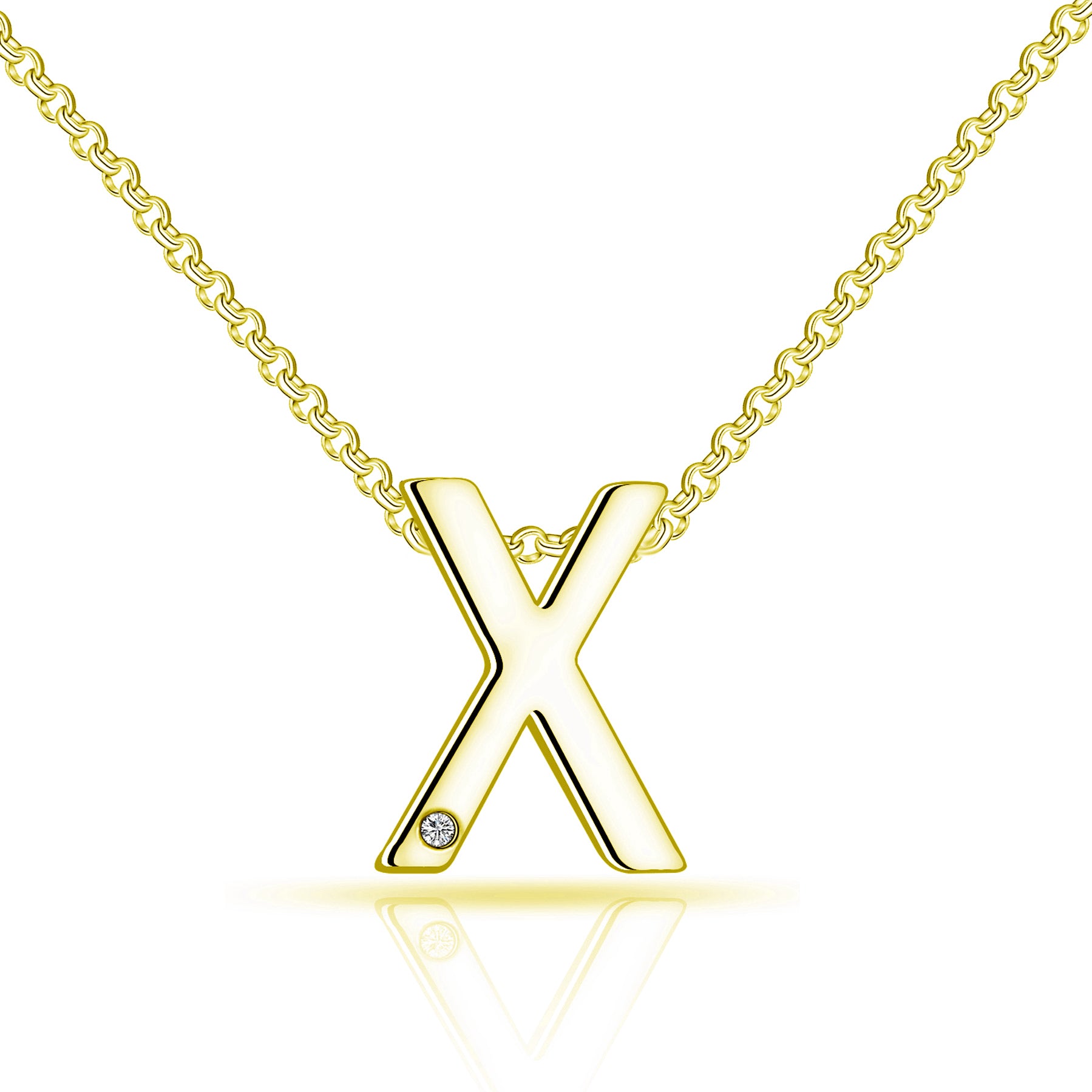 Gold Plated Initial Necklace Letter X Created with Zircondia® Crystals by Philip Jones Jewellery