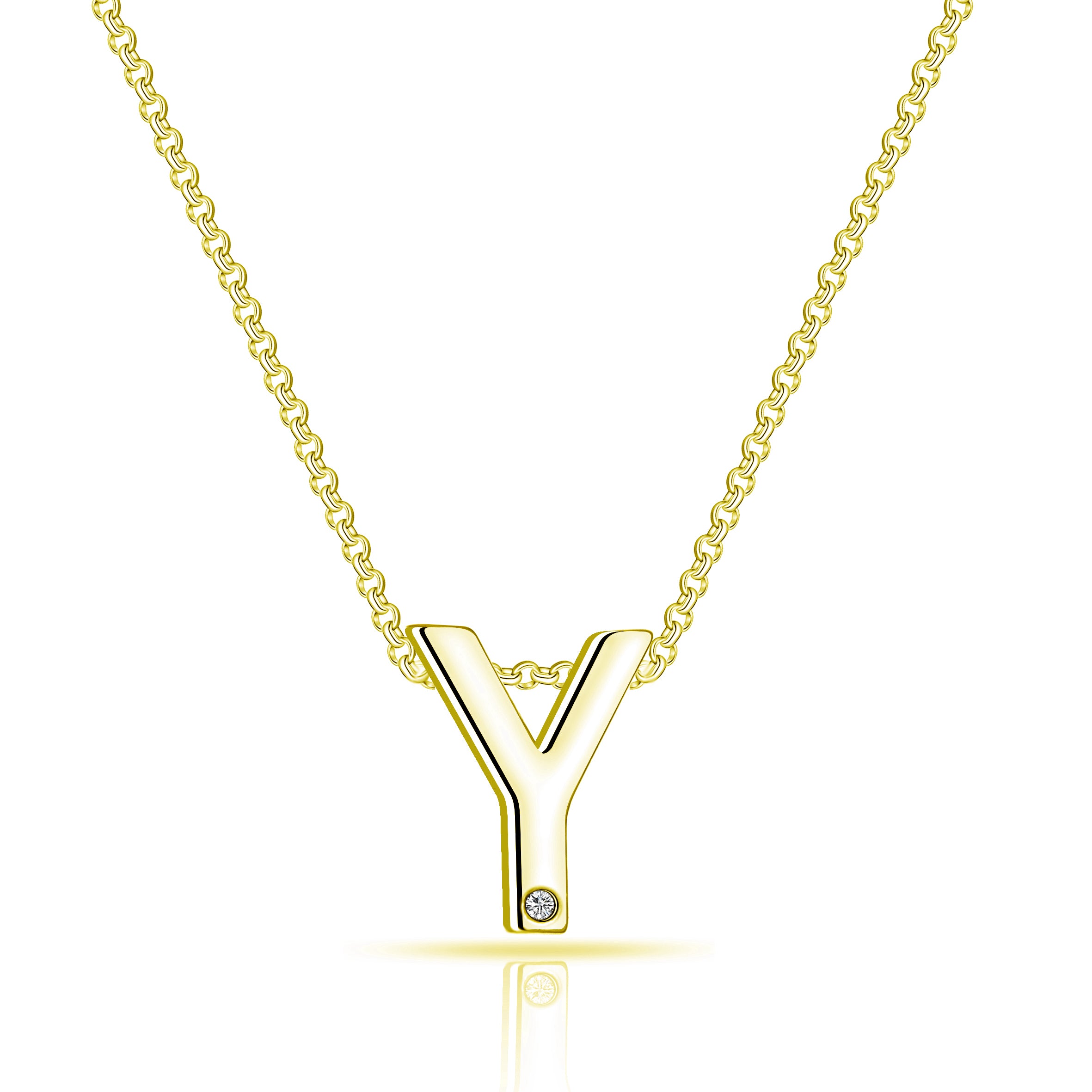 Gold Plated Initial Necklace Letter Y Created with Zircondia® Crystals